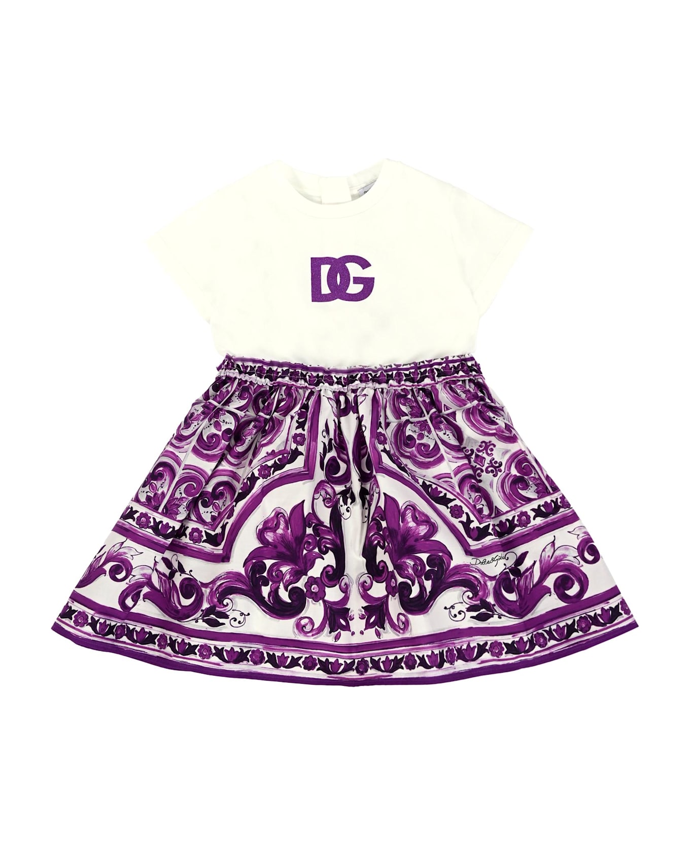 Dolce 
Gabbana Purple Dress For Baby Girl With Majolica Print - Violet