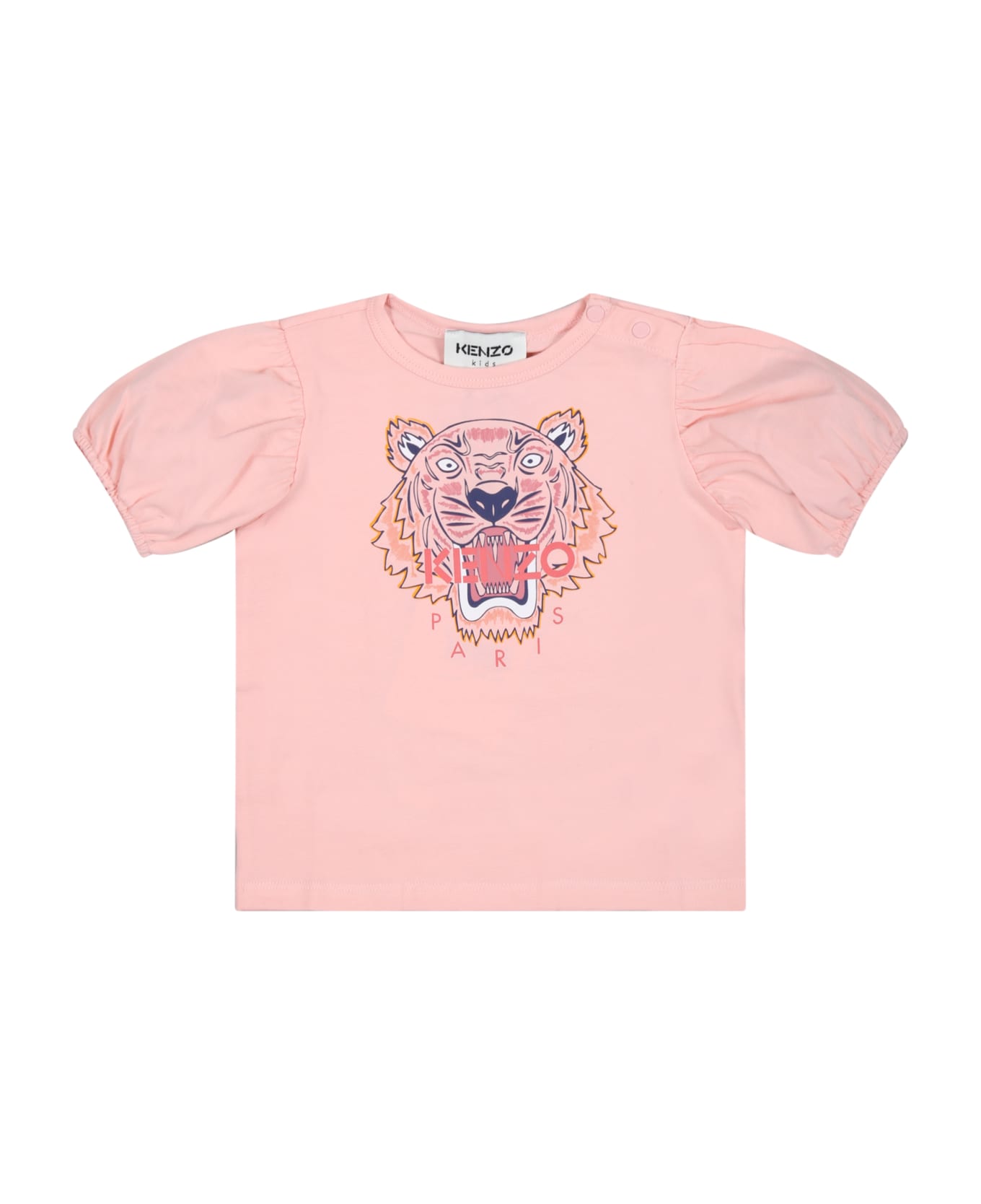 Kenzo Kids Pink T-shirt For Baby Girl With Iconic Roaring Tiger And Logo - Pink