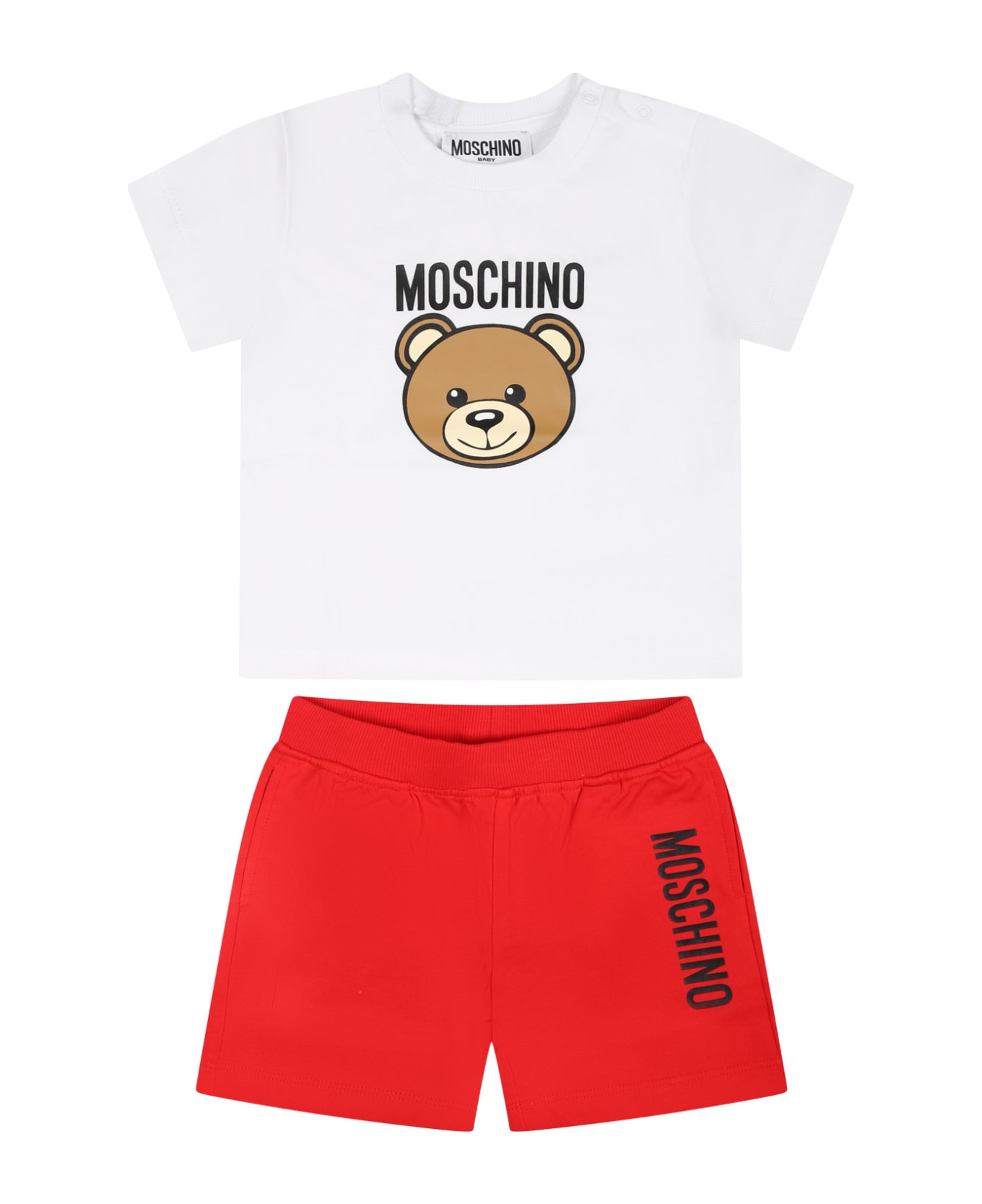 Moschino Multicolor Set For Baby Boy With Teddy Bear And Logo - White