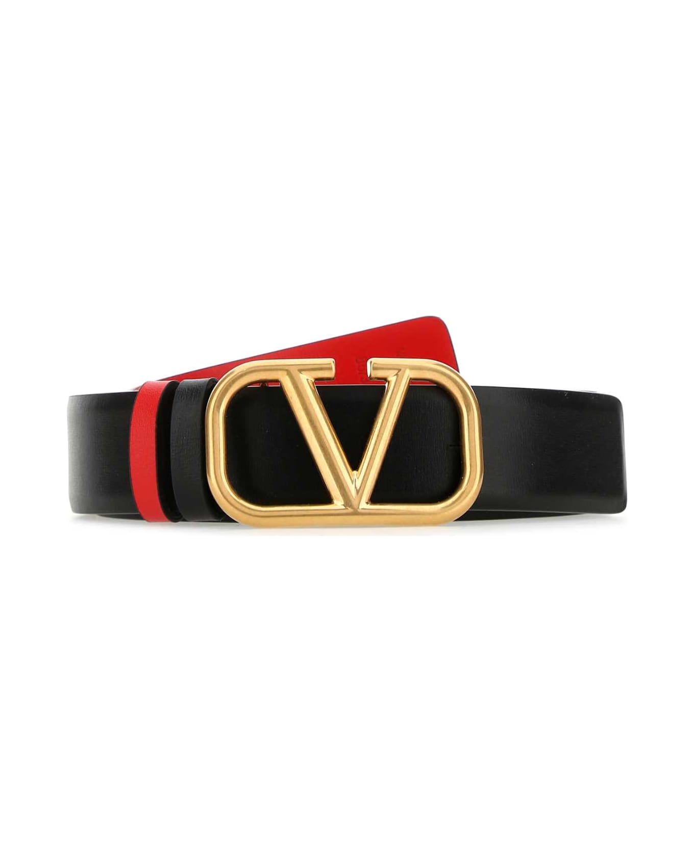 Valentino Garavani Black Leather Vlogo Signature Reversible Belt - NEROROUGEPUR