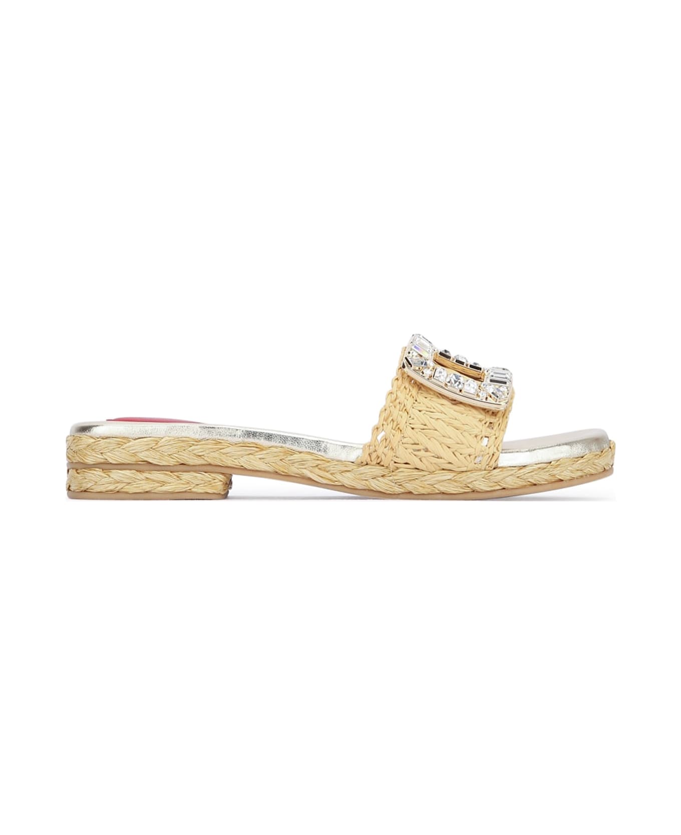Roger Vivier Strass Buckle Raffia Espa Mule 25 - CREMACHIARO