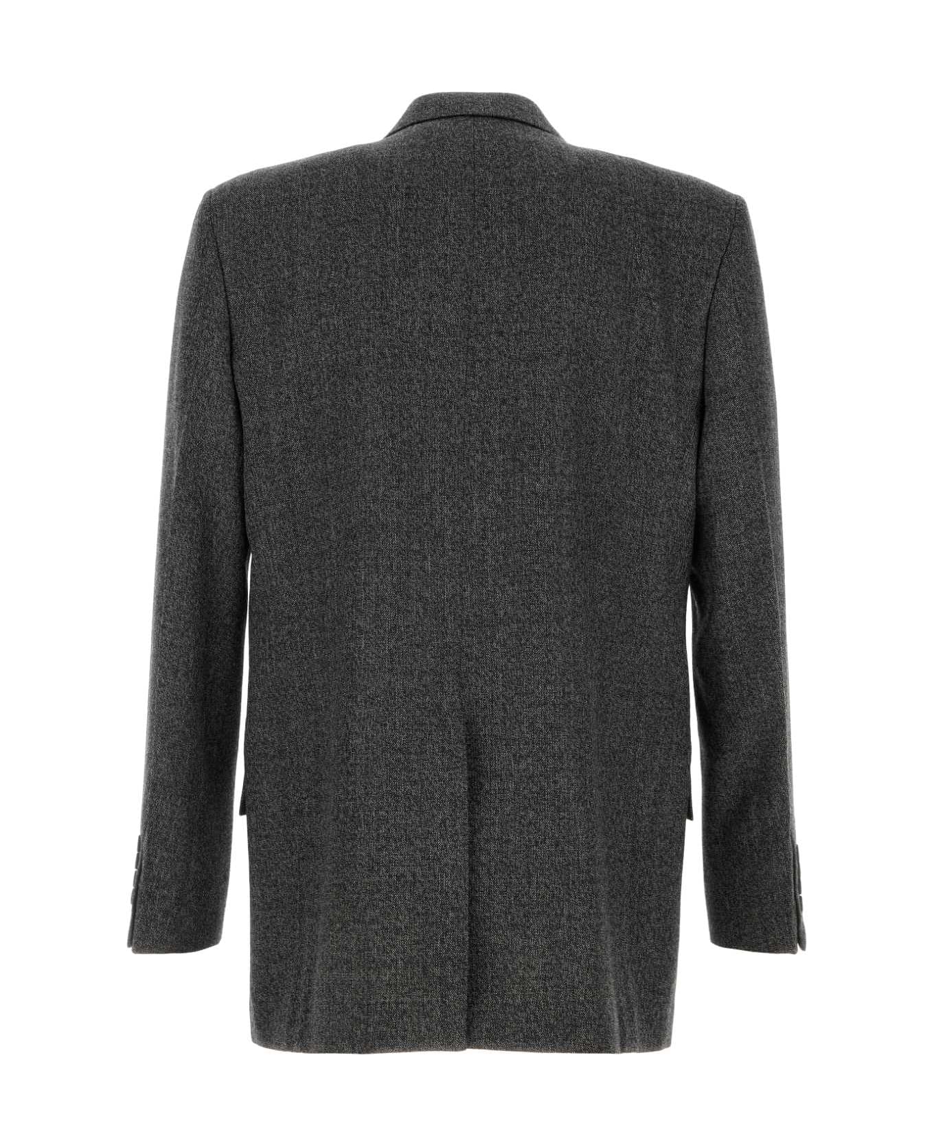 Gucci Melange Charcoal Wool Blazer - BLACKWHITE