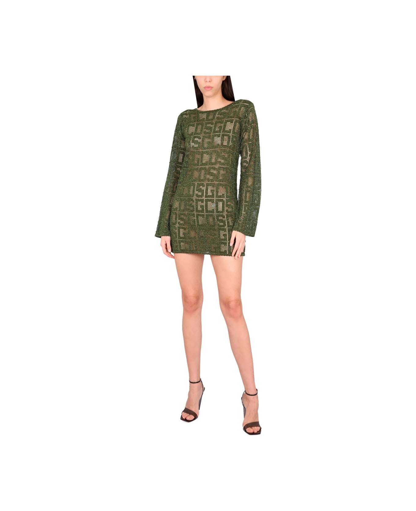 GCDS Monogram Macrame Dress - MILITARY GREEN