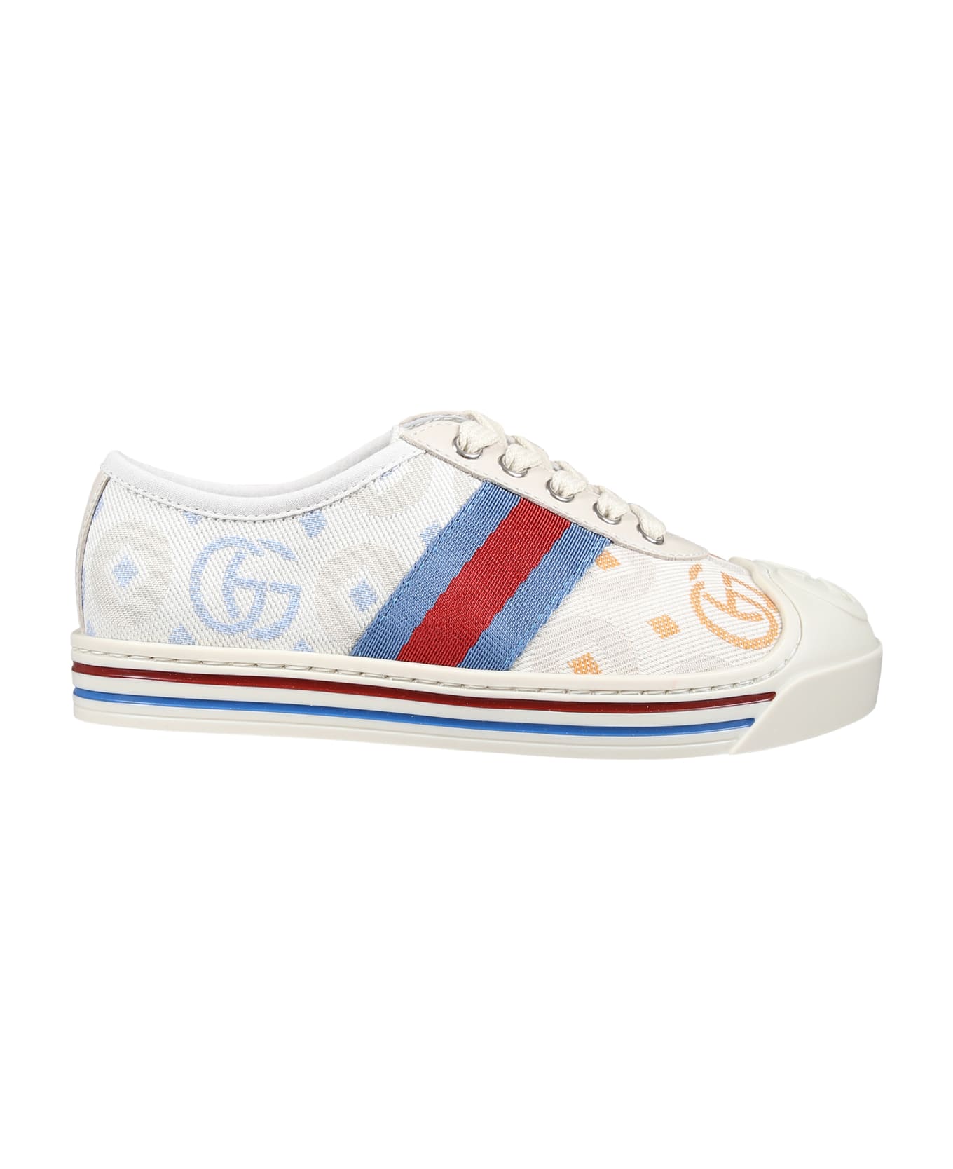 Gucci Ivory Sneakers For Kids With Double G - Ivory