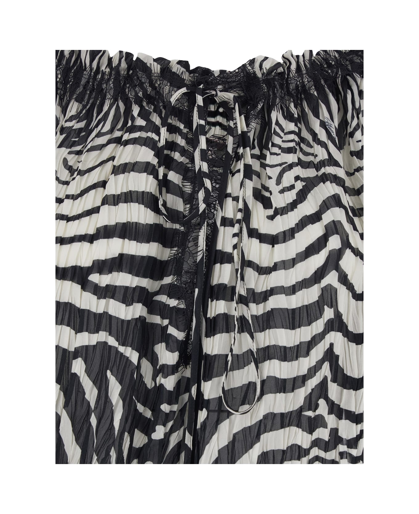 Blumarine Black And White Blouse With All-over Zebra Print And Boat Neckline In Viscose Woman - White/black