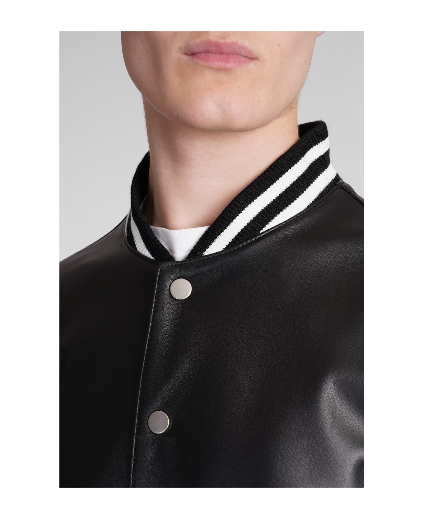 Low Brand Bomber In Black Leather - black