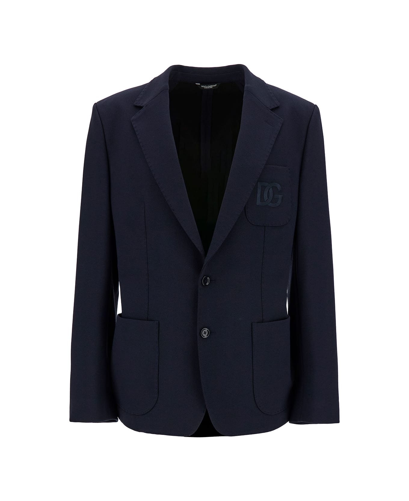 Dolce & Gabbana Blue Single-breasted Jacket With Tonal Dg Logo Embroidery In Viscose Blend Man - Blu
