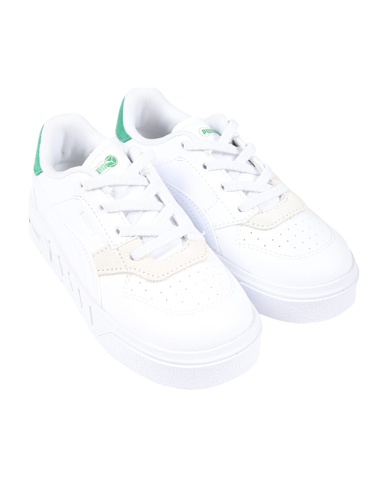 Puma White Cali Court Match Ps Sneakers For Kids With Logo - White