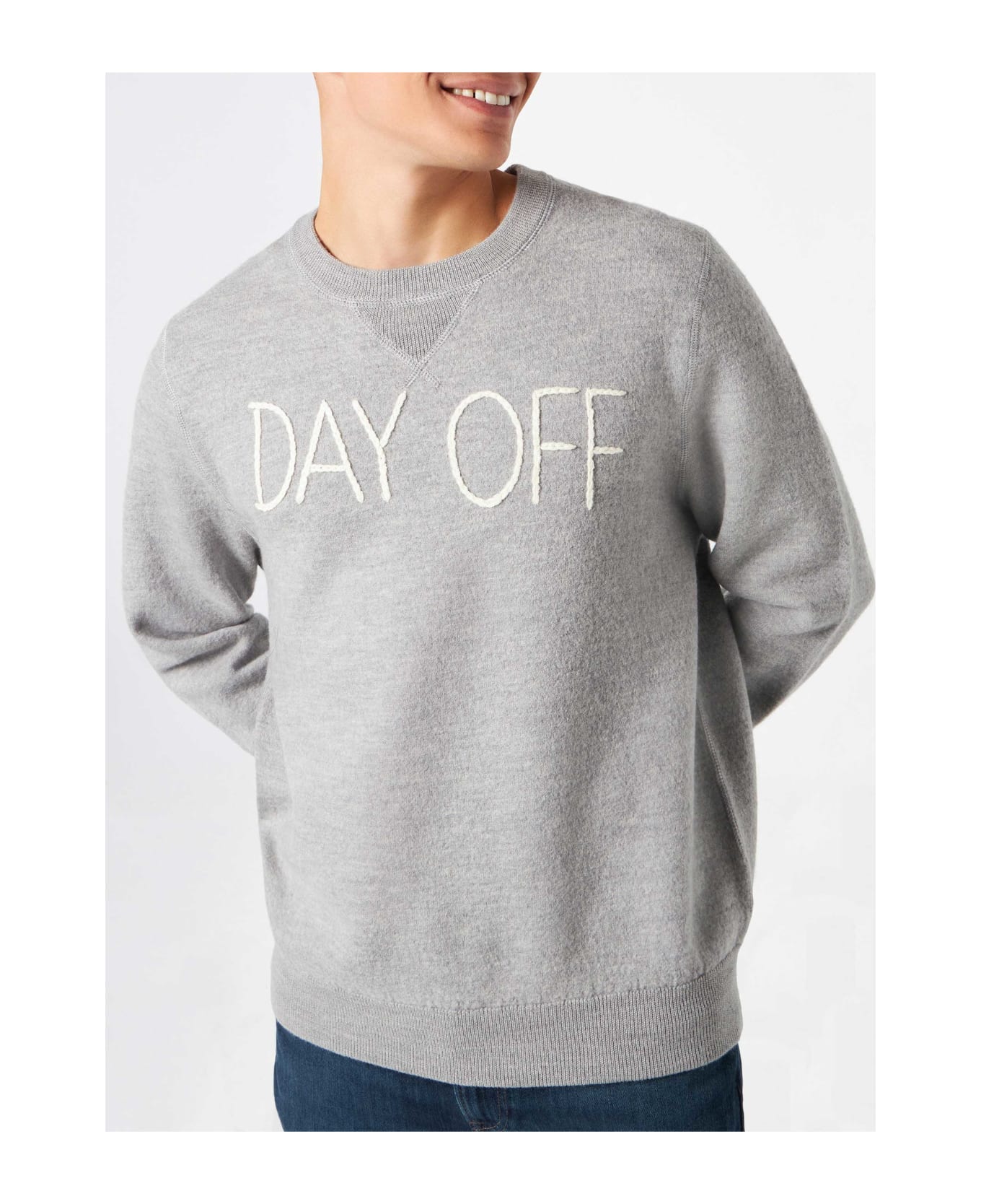 MC2 Saint Barth Man Crewneck Knitted Sweater With Day Off Embroidery - GREY