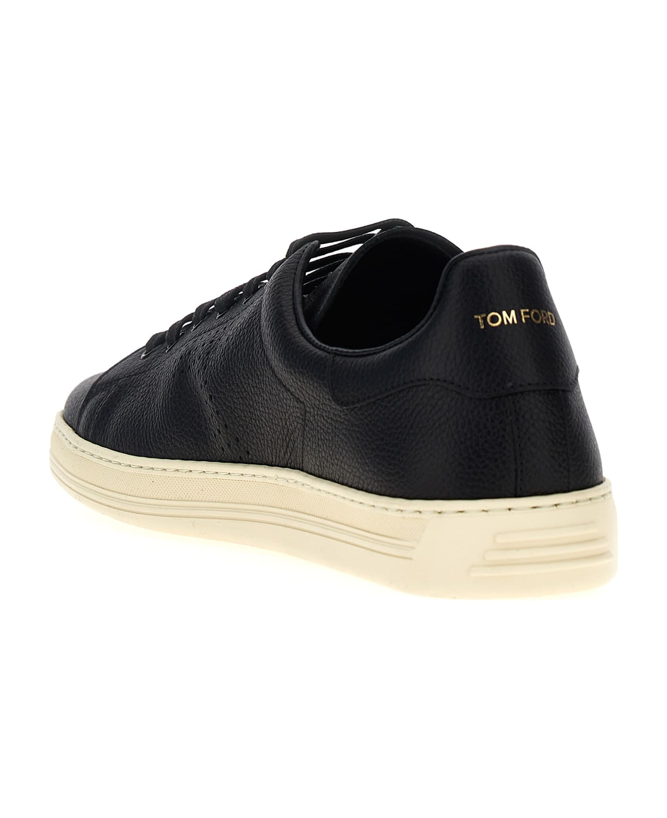 Tom Ford Logo Leather Sneakers - BLACK
