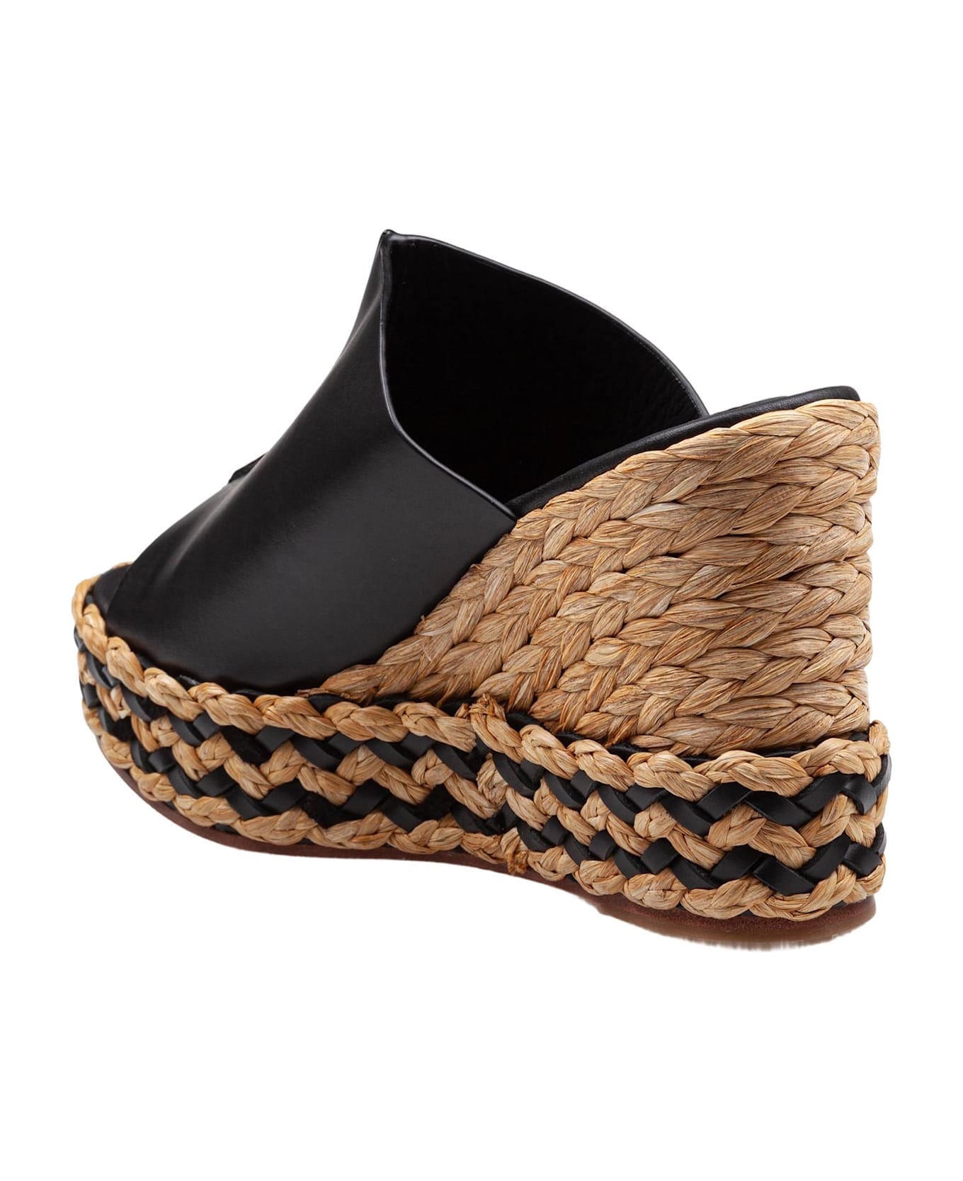 Paloma Barceló Paloma Ivane Leather Sandal With Raffia Wedge - Black