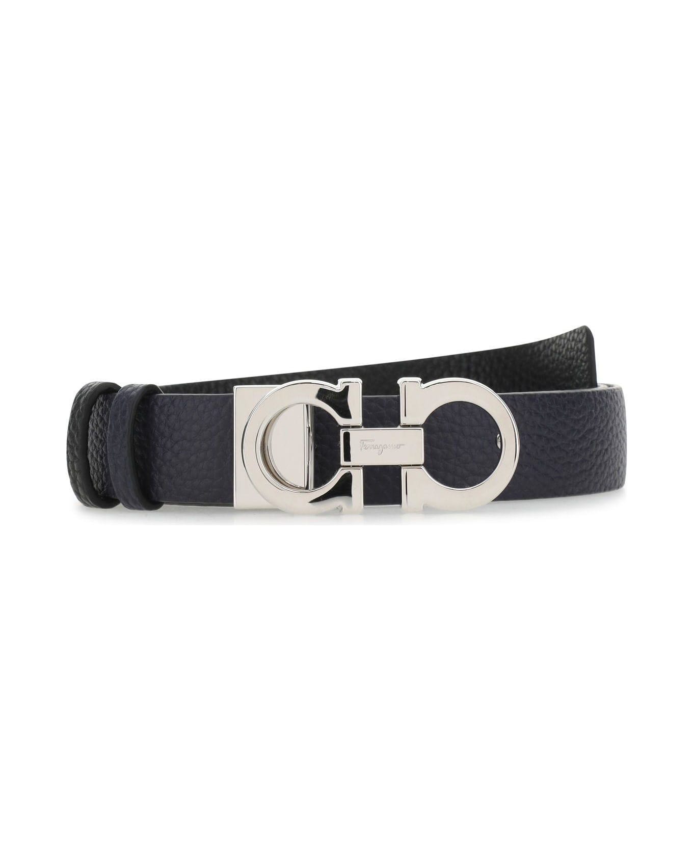 Ferragamo Midnight Blue Leather Reversible Belt - MIRTO/NERO