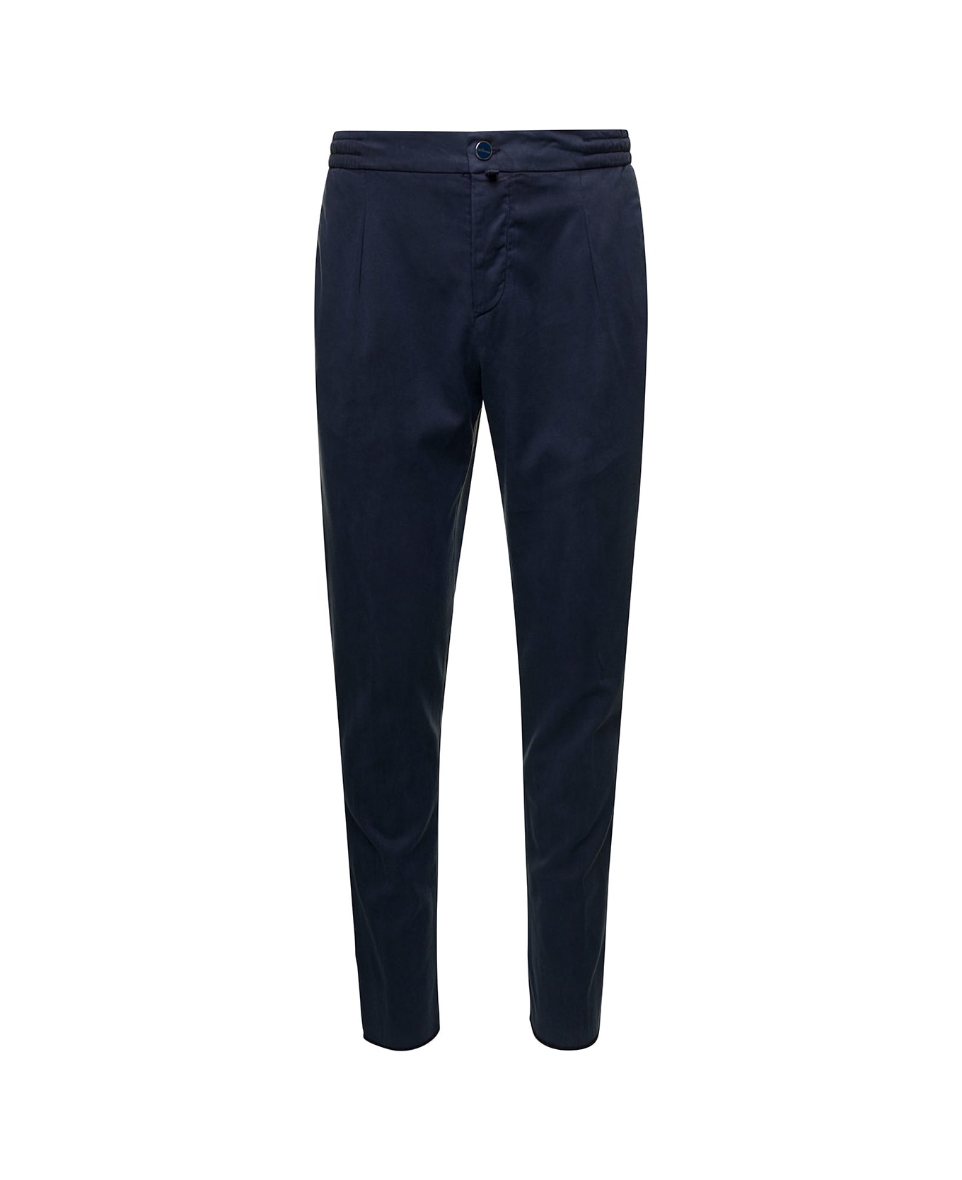 Kiton Blue Slim Trousers With Elasticated Waistband In Lyocell Man - Blu