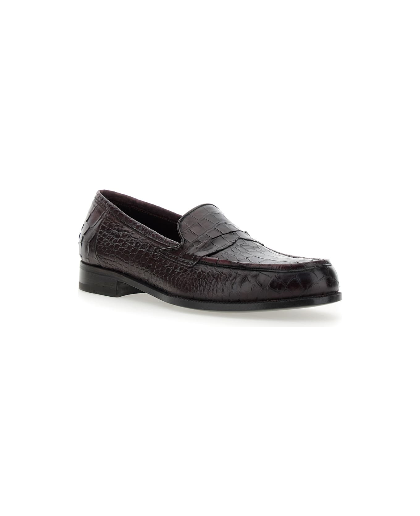 Lidfort 'luisiana' Bordeaux Loafers With Embossed Crocodile Effect In Leather Man - Bordeaux