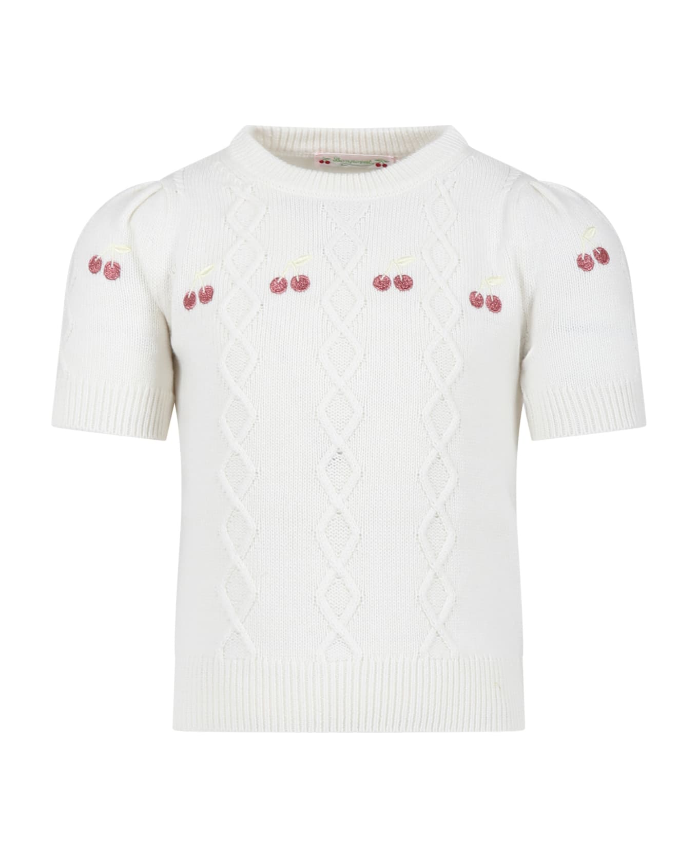 Bonpoint White Sweater For Girl With Cherries - White