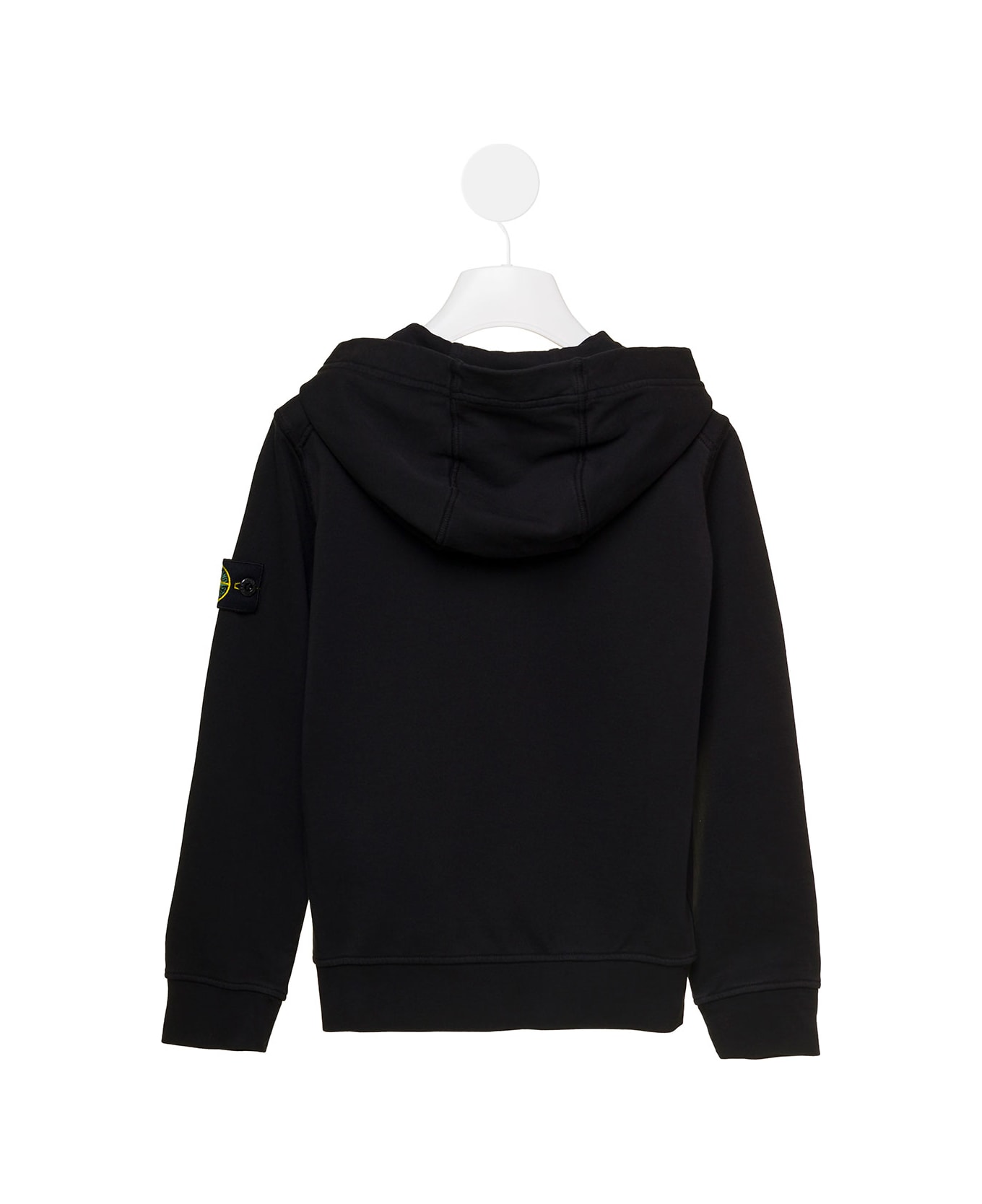 Stone Island Junior Black Hooded Sweatshirt With Zip Fastening In Cotton Boy - Black