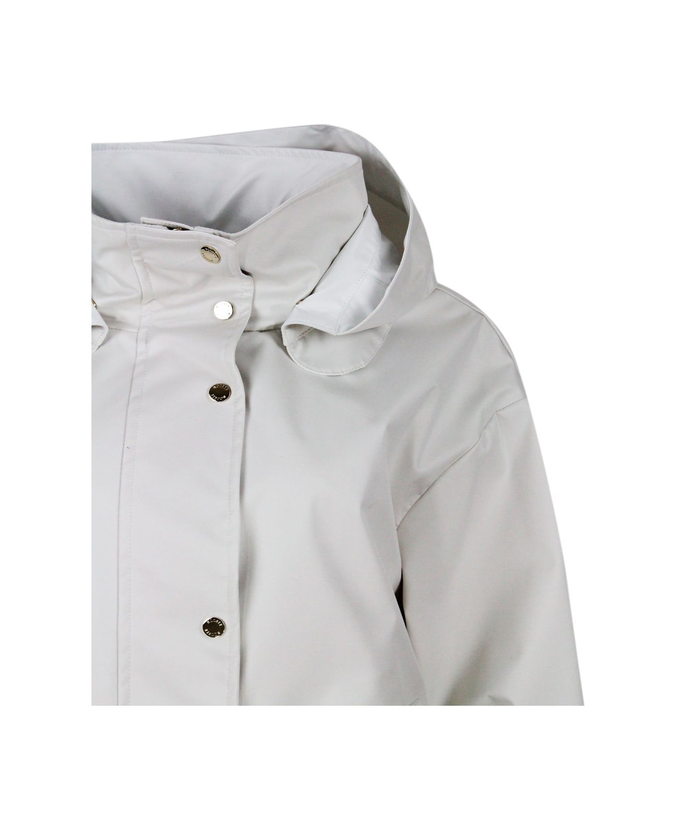 Moorer Jacket In Fine Waterproof Material 2 Umbrellas With Detachable Hood, Side Zips On The Sides And Internal Drawstring. Zip And Snap Button Closure - Avorio light bianco