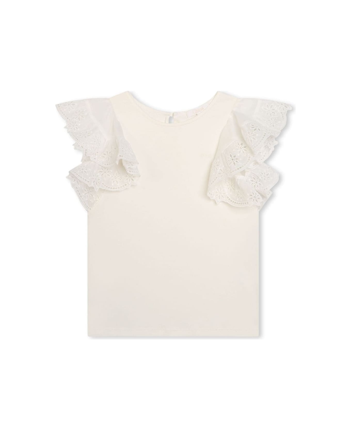 Chloé White Top With Embroidered Ruffles - Bianco トップス