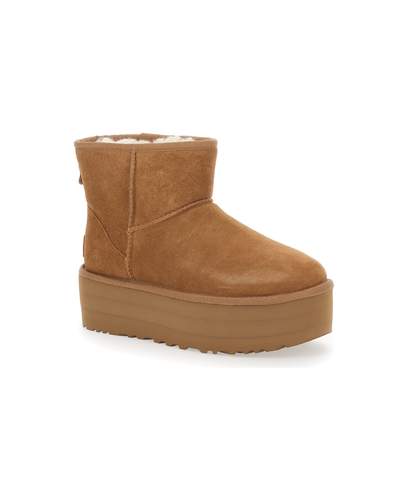 UGG 
classic Mini Platform
 Beige Ankle Boots With Platform In Suede Woman - Beige