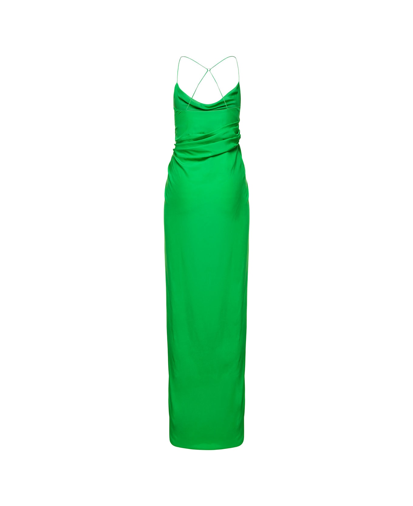 GAUGE81 'shiroi' Long Green Dress With Draped Neckline And Split In Silk Woman - Green