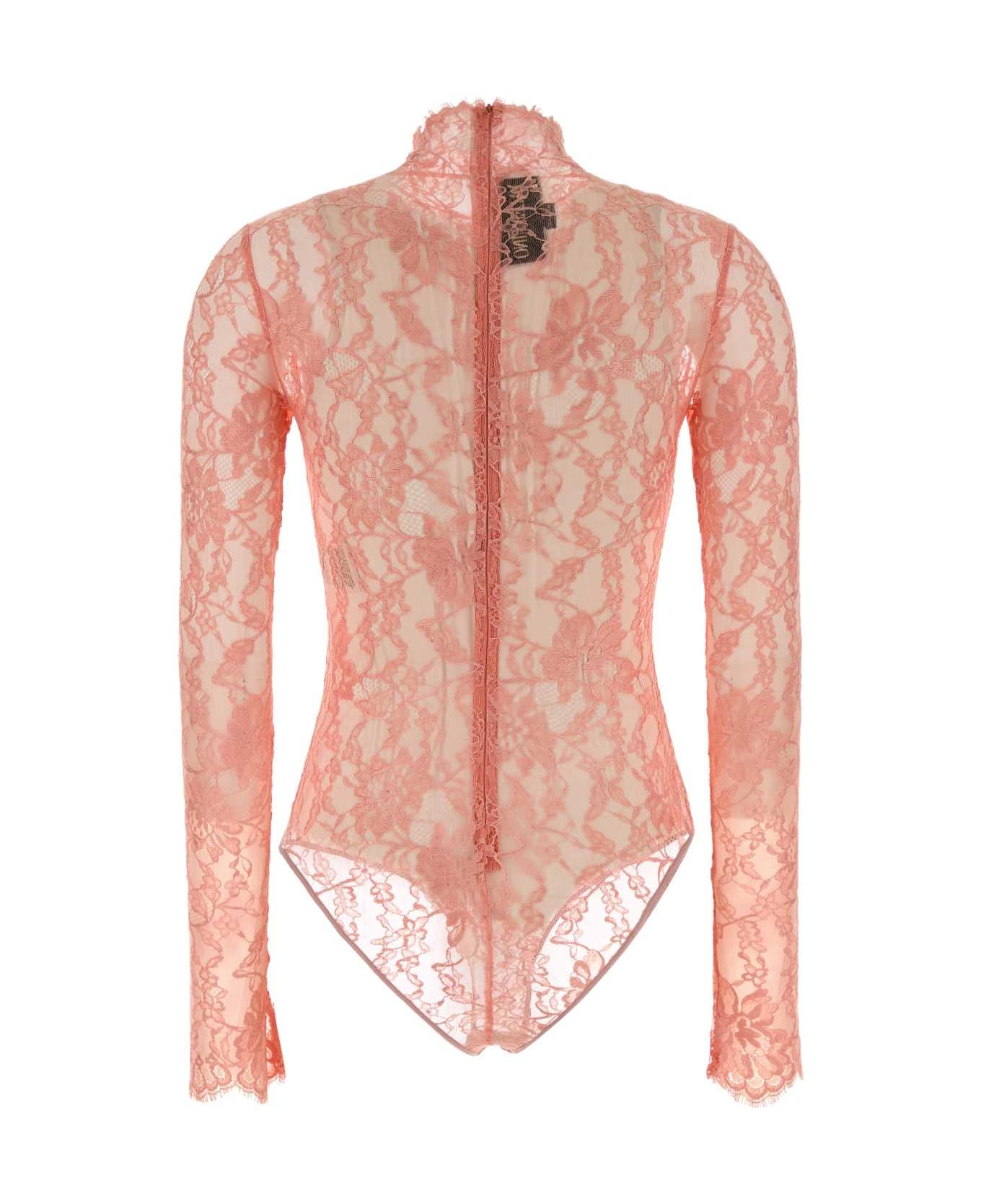 Valentino Garavani Salmon Stretch Lace Bodysuit - PEACHROSE
