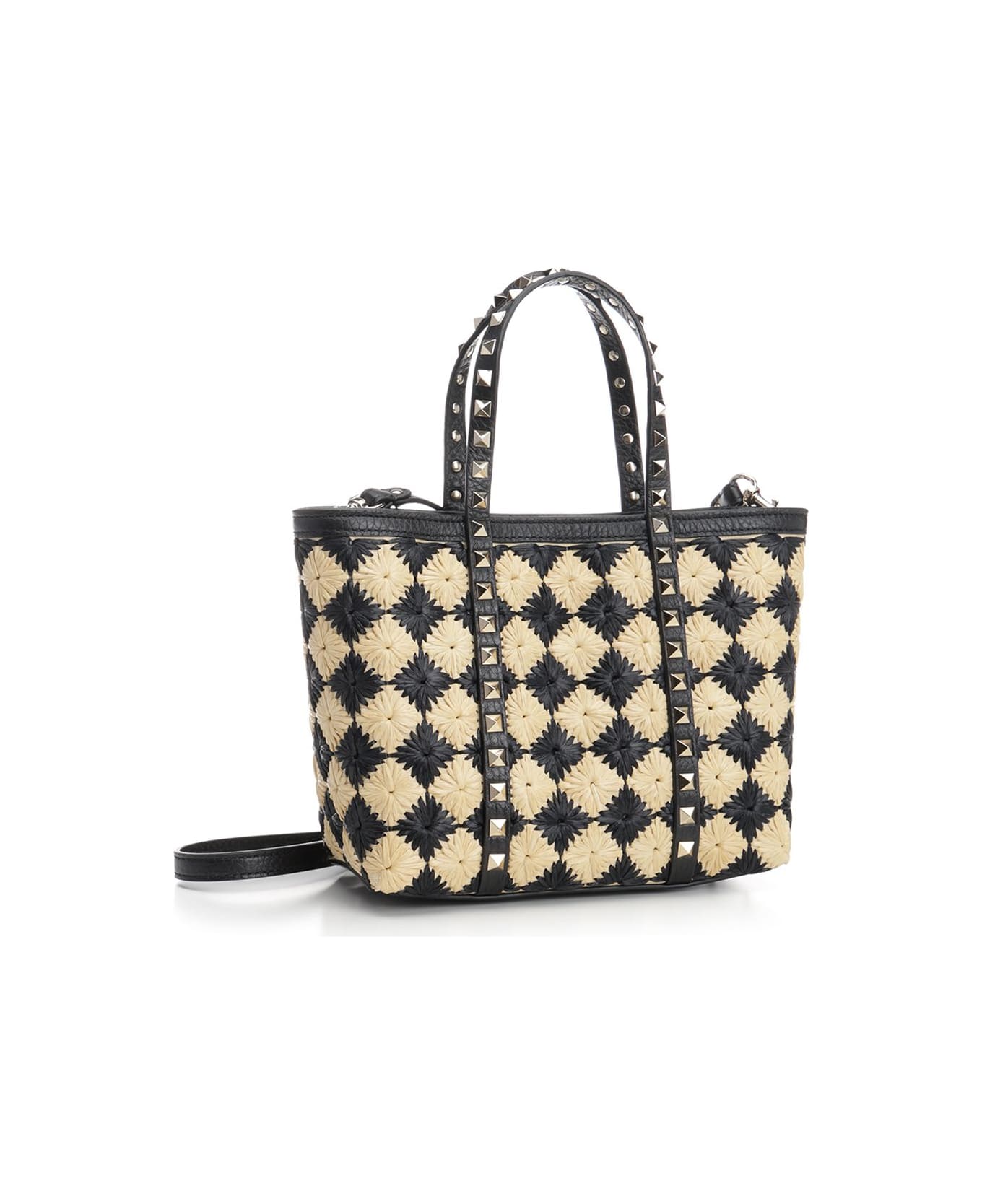 Valentino Garavani Embroidered Raffia Mini Rockstud Handbag - NATURALENERO