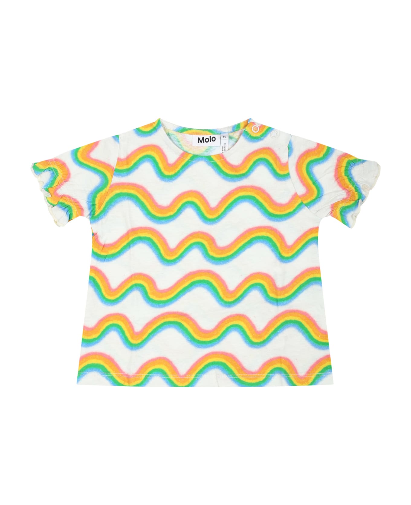 Molo White T-shirt For Baby Girl With Rainbow Print - Multicolor Tシャツ＆ポロシャツ
