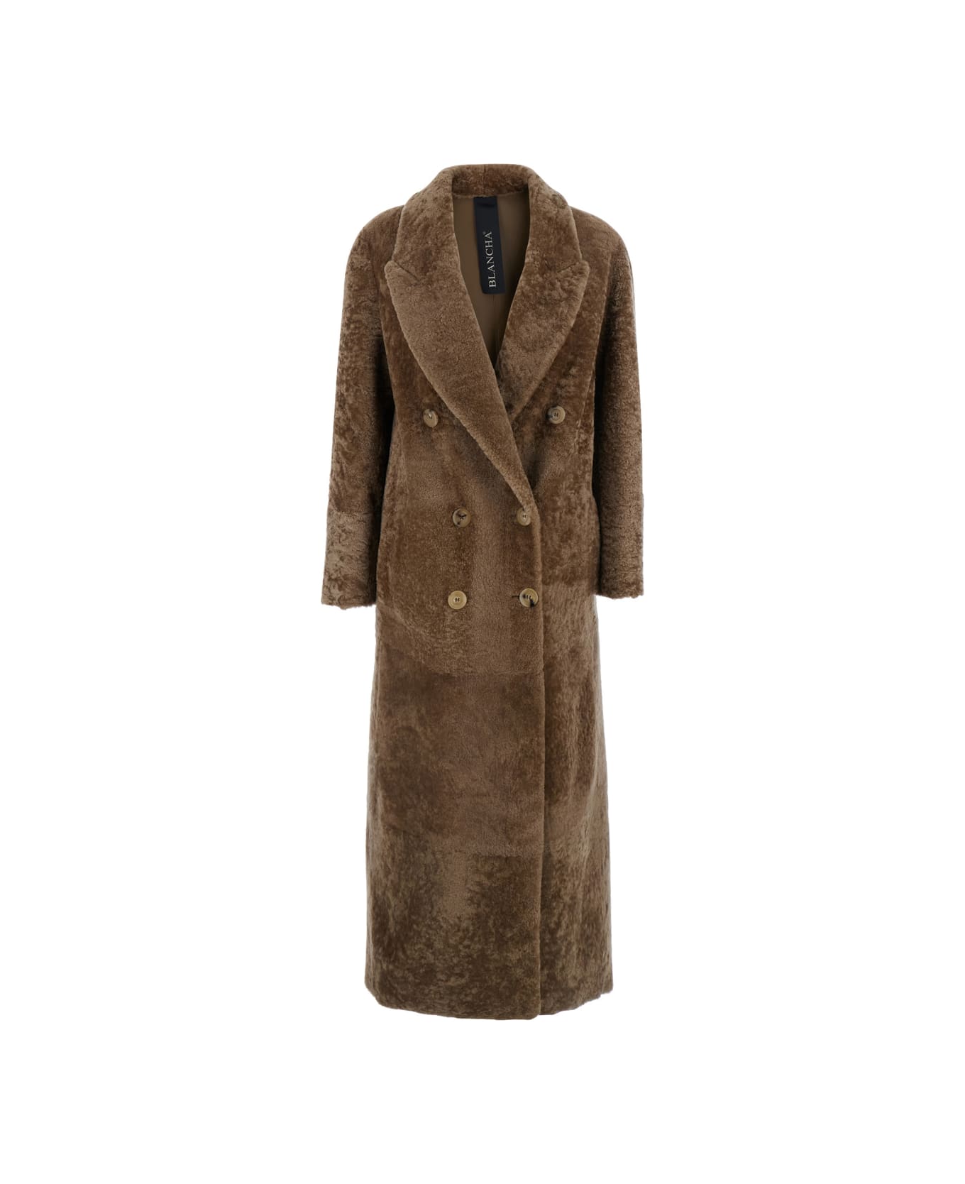 Blancha Brown Double-breasted Shearling Coat With Peak Revers In Fur Woman - Brown