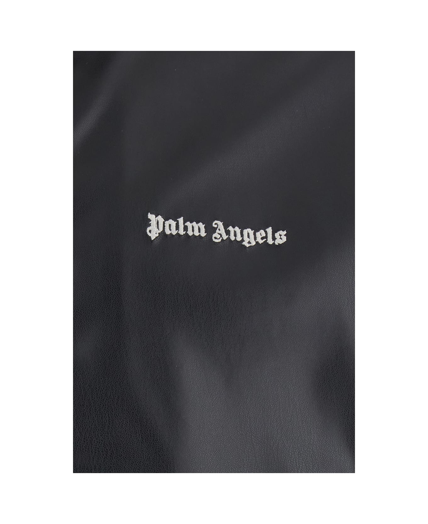 Palm Angels Black Bomber Jacket With Logo Print In Eco Leather Man - BLACK OFF WHITE