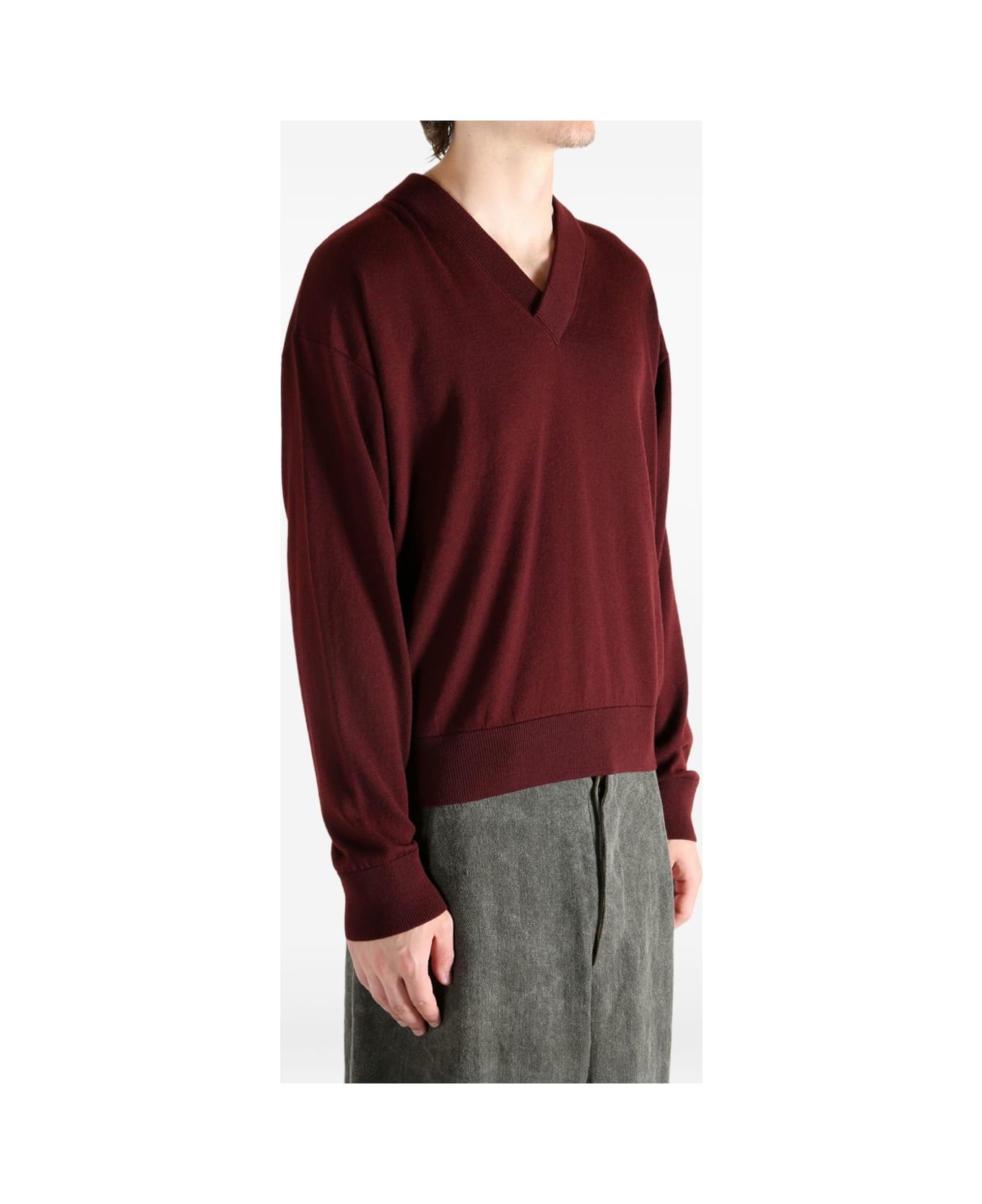 Saint Laurent Wool V-neck Sweater - Bordeaux