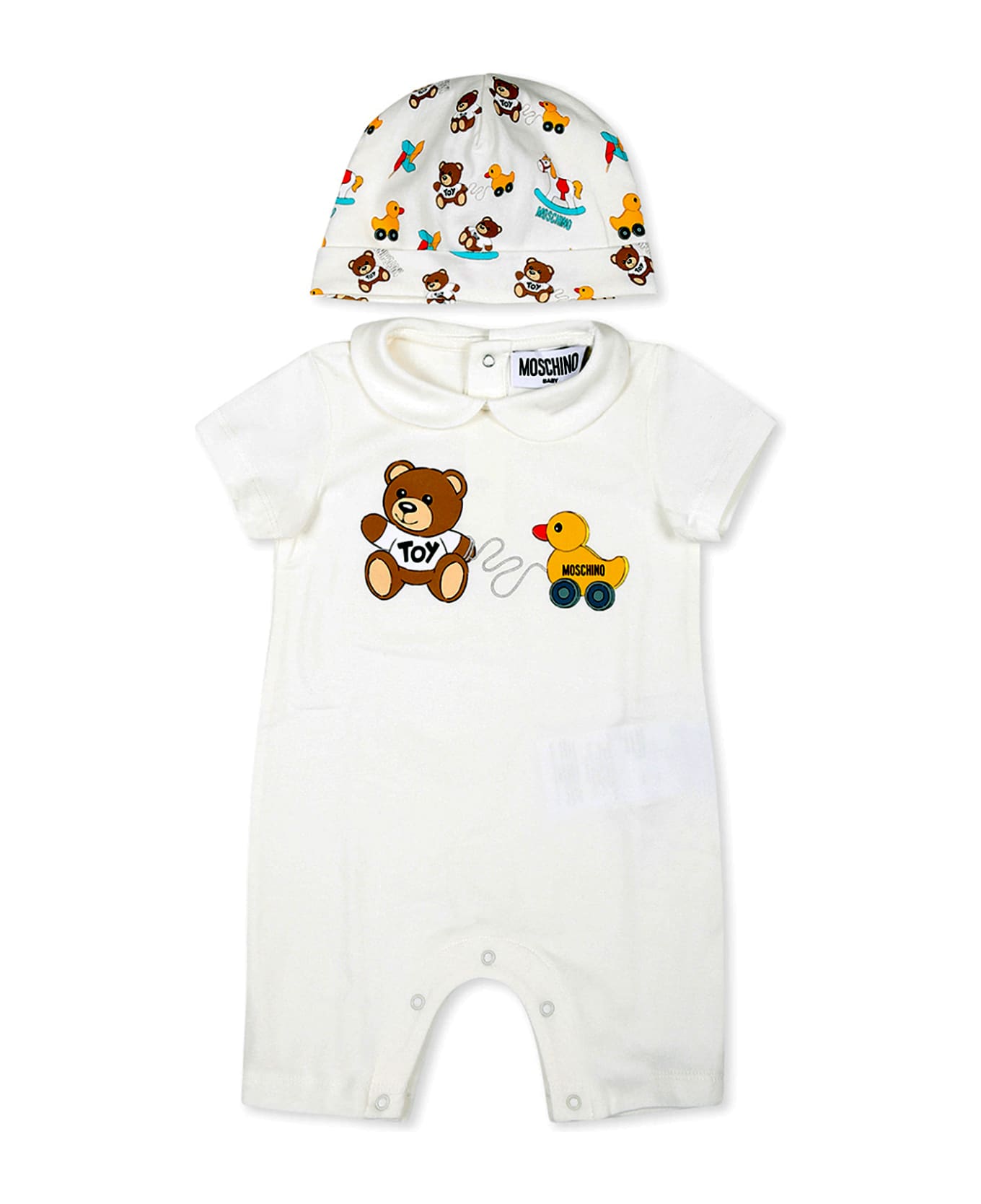 Moschino White Romper Set For Babykids With Teddy Bear - White