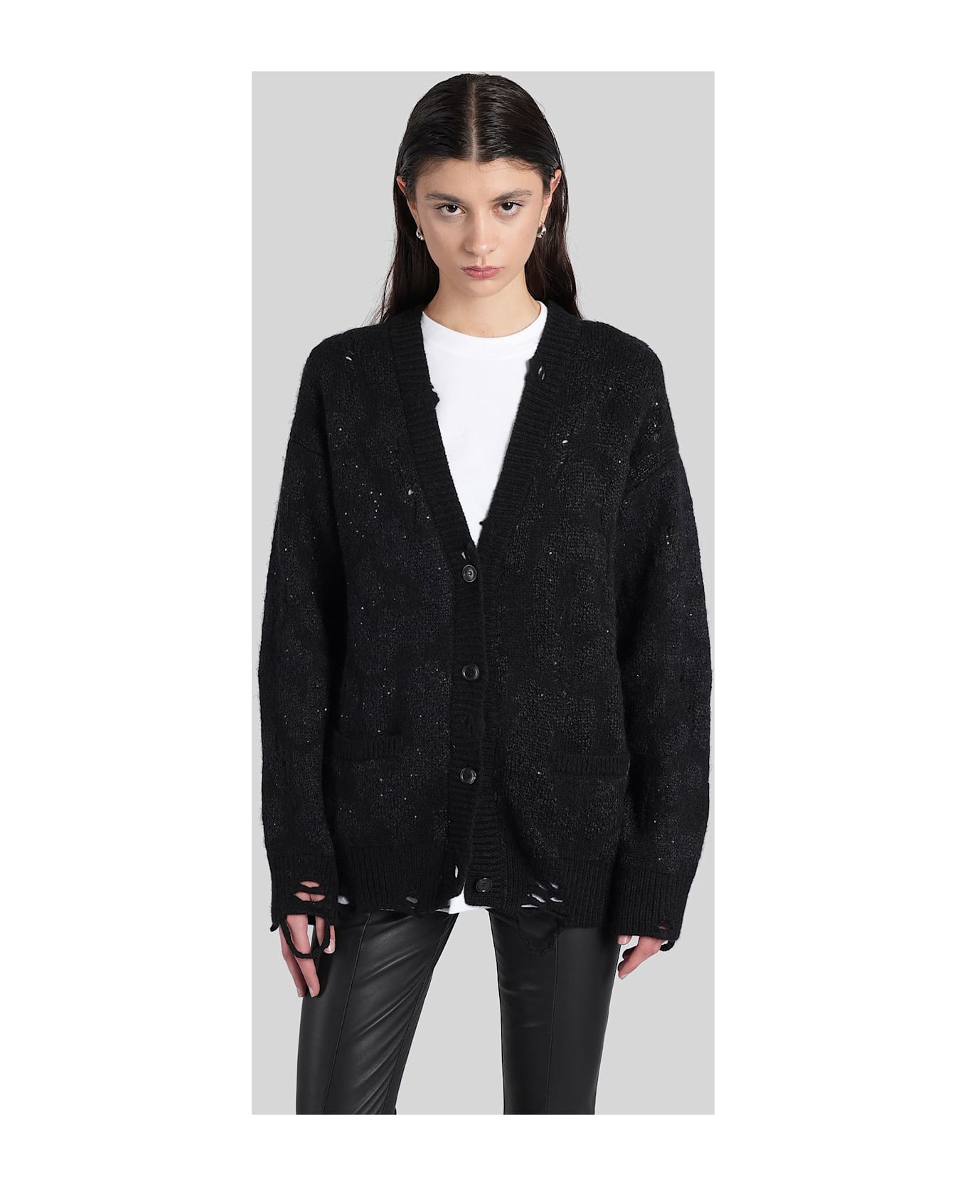 Laneus Cardigan In Black Wool - black
