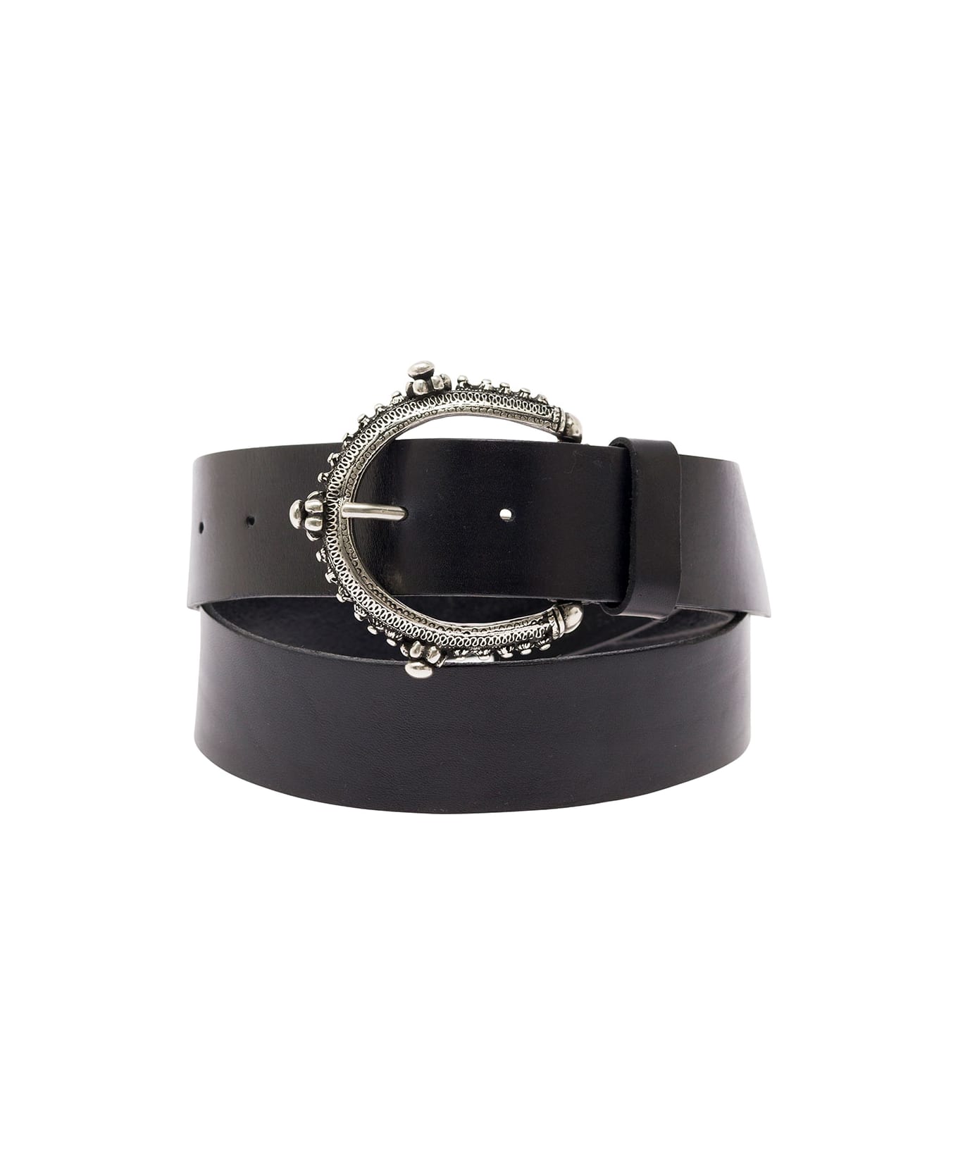 Parosh Black Belt With Circle Buckle In Leather Woman - Black