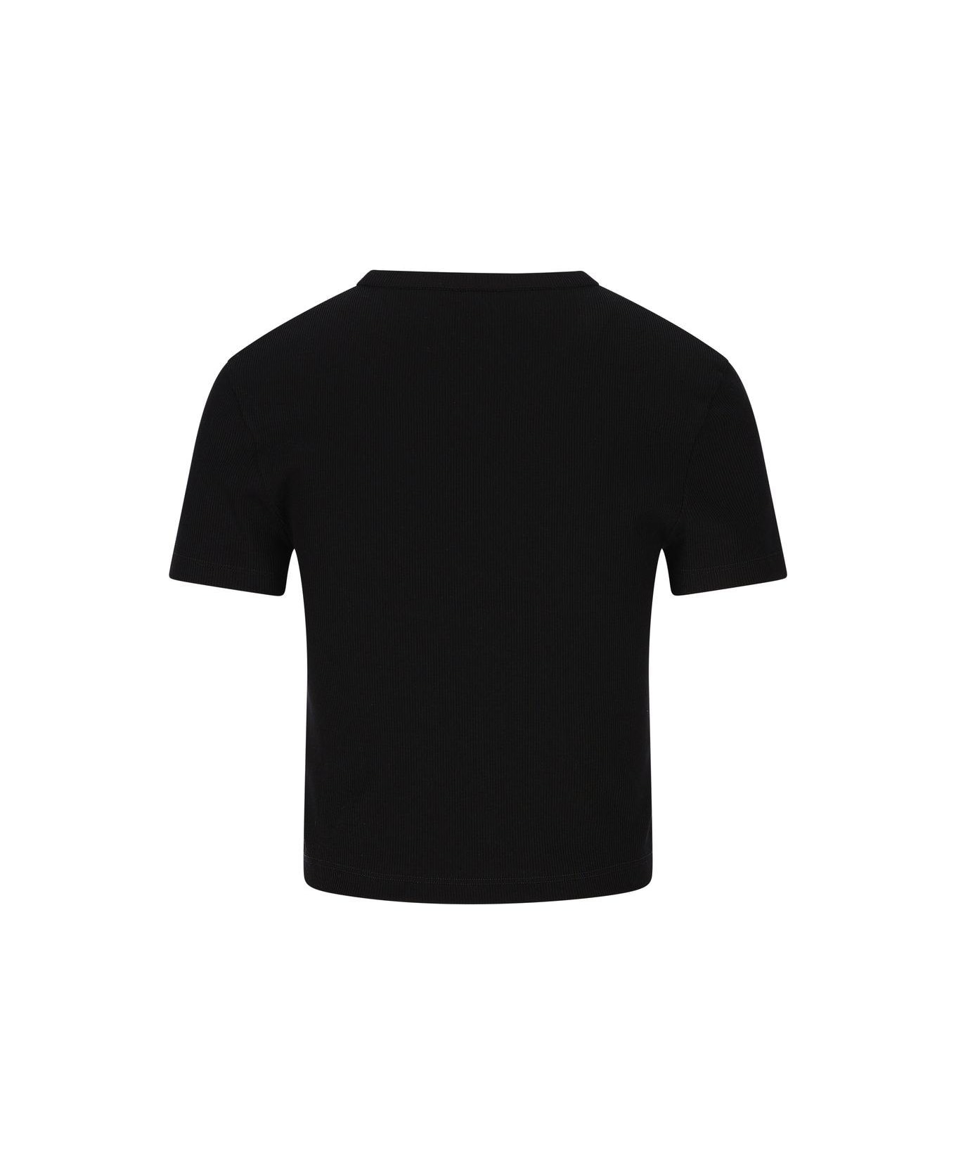 Fendi Logo Embroidered Crewneck Cropped T-shirt - Black
