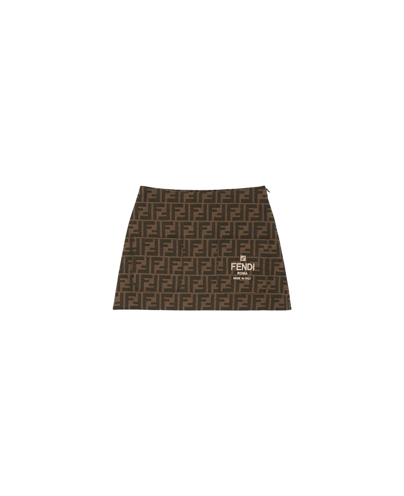 Fendi Brown Skirt With Ff Logo And Motif - Brown