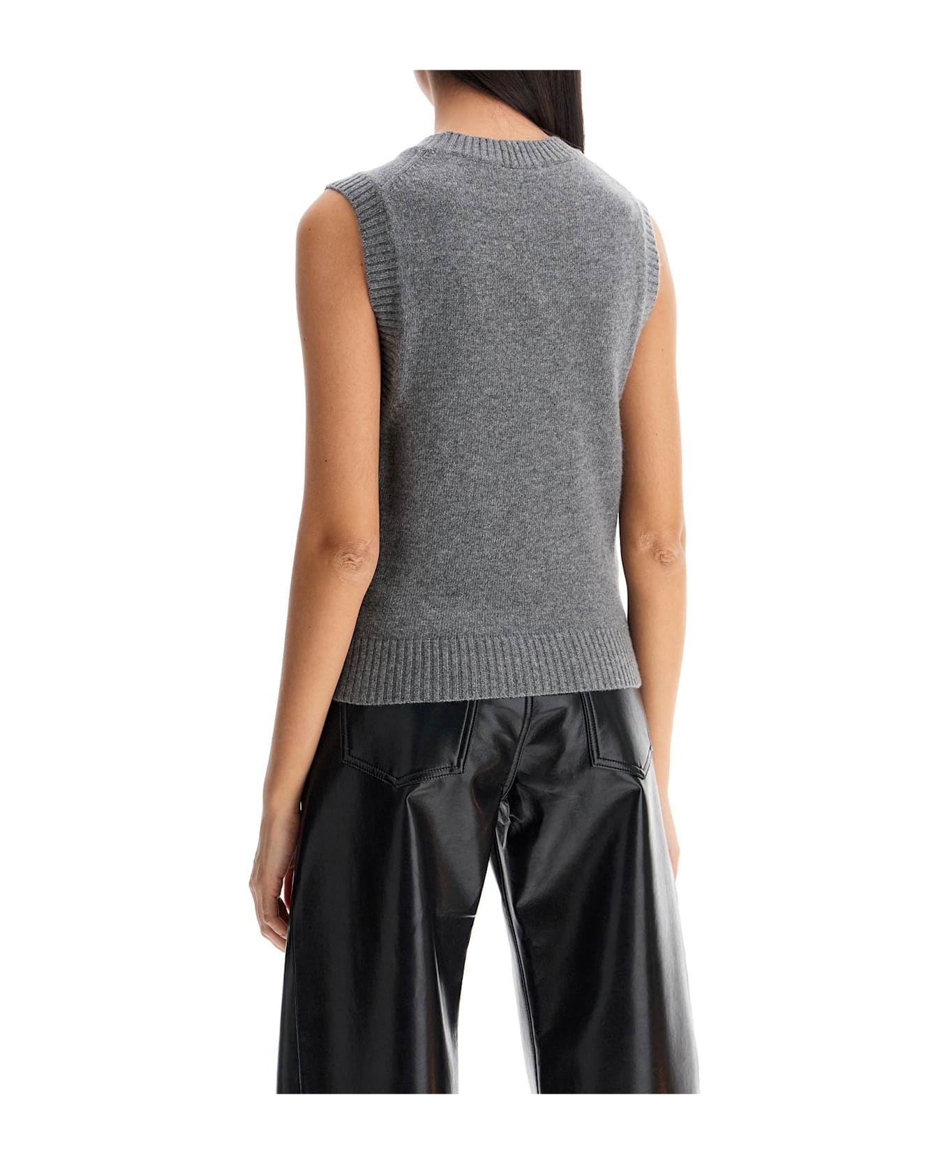 Ganni Knitted Vest With Logo - FROST GRAY (Grey)