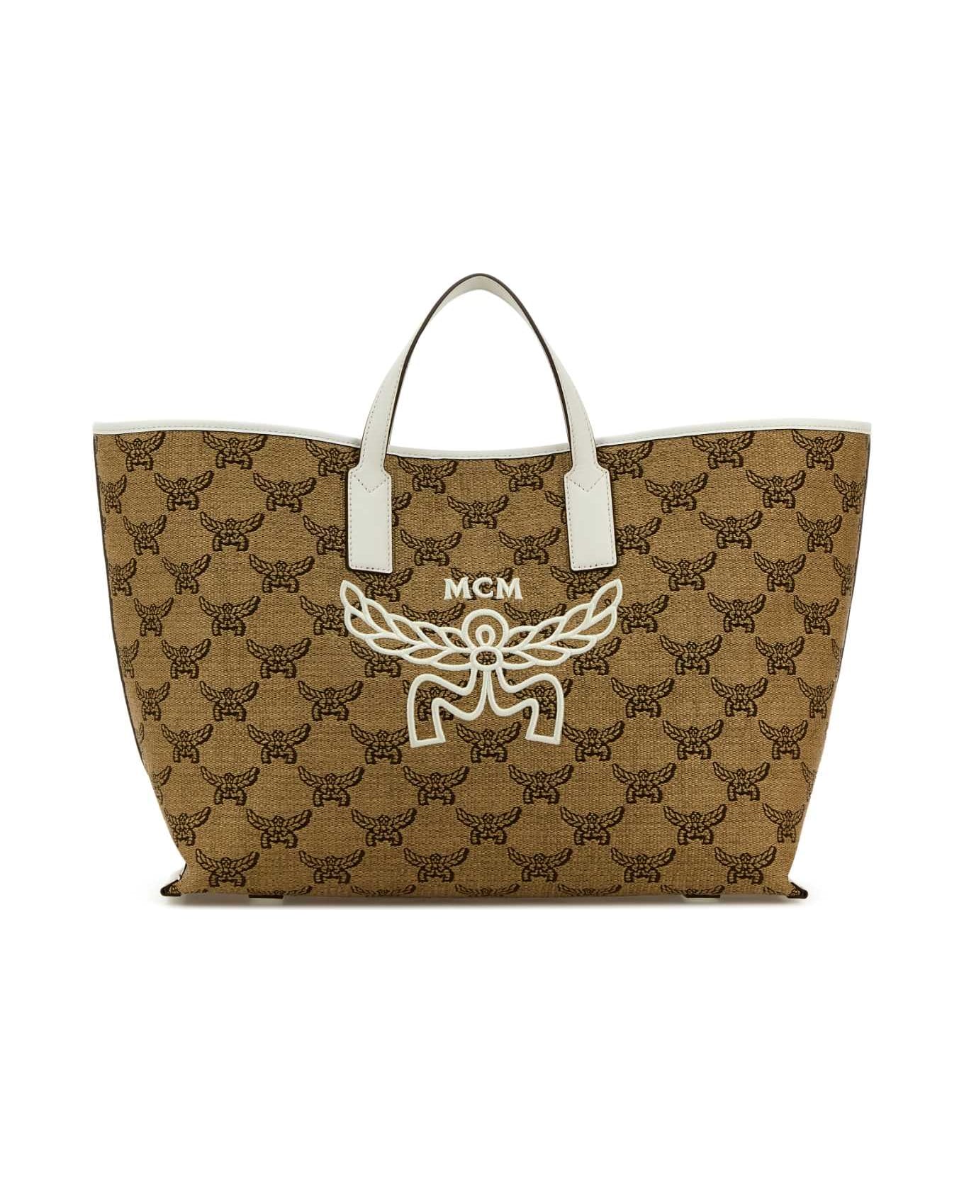 MCM Embroidered Raffia Himmel Shopping Bag - NATURAL