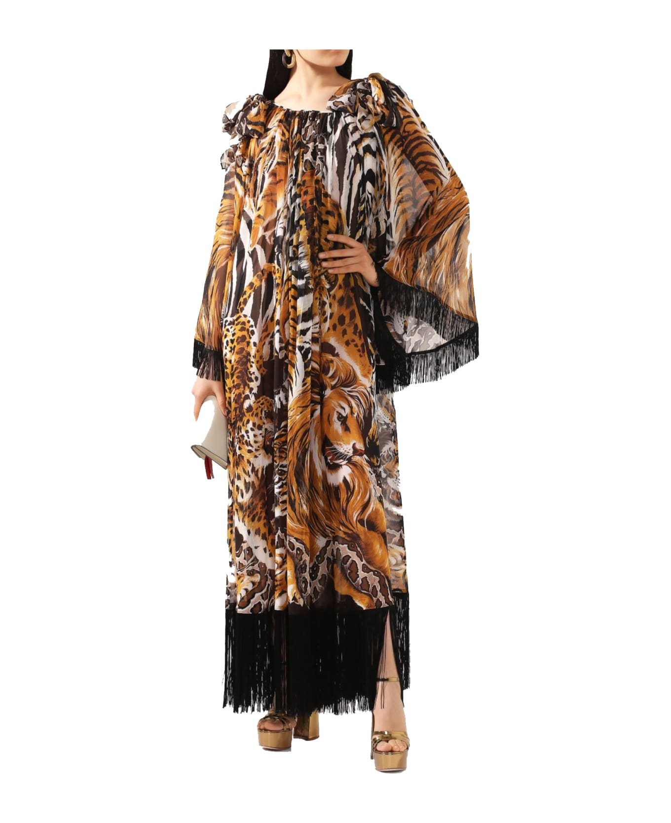 Dolce & Gabbana Fringed Kaftan Dress - Brown