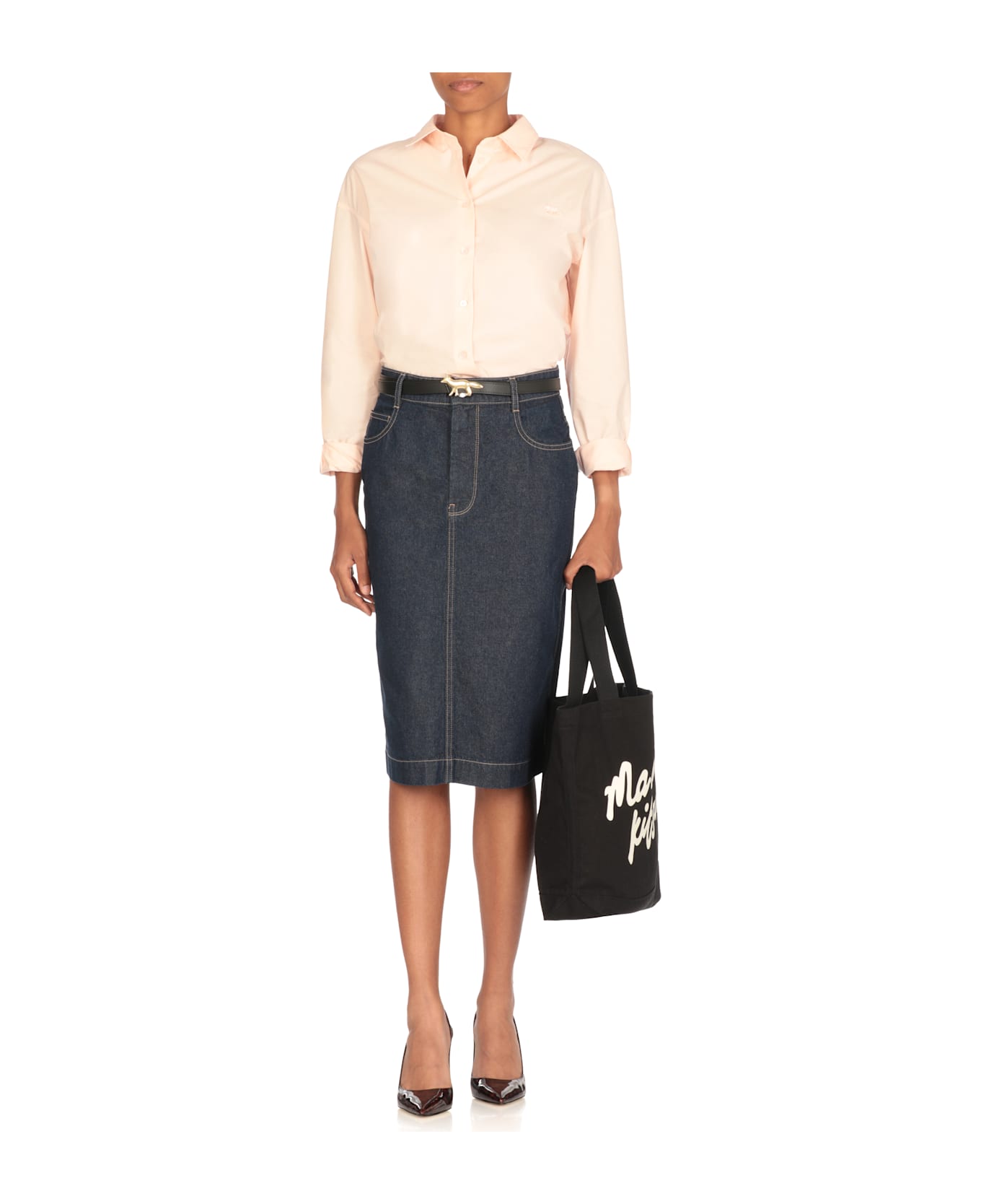Maison Kitsuné Straight Denim Skirt - Blue