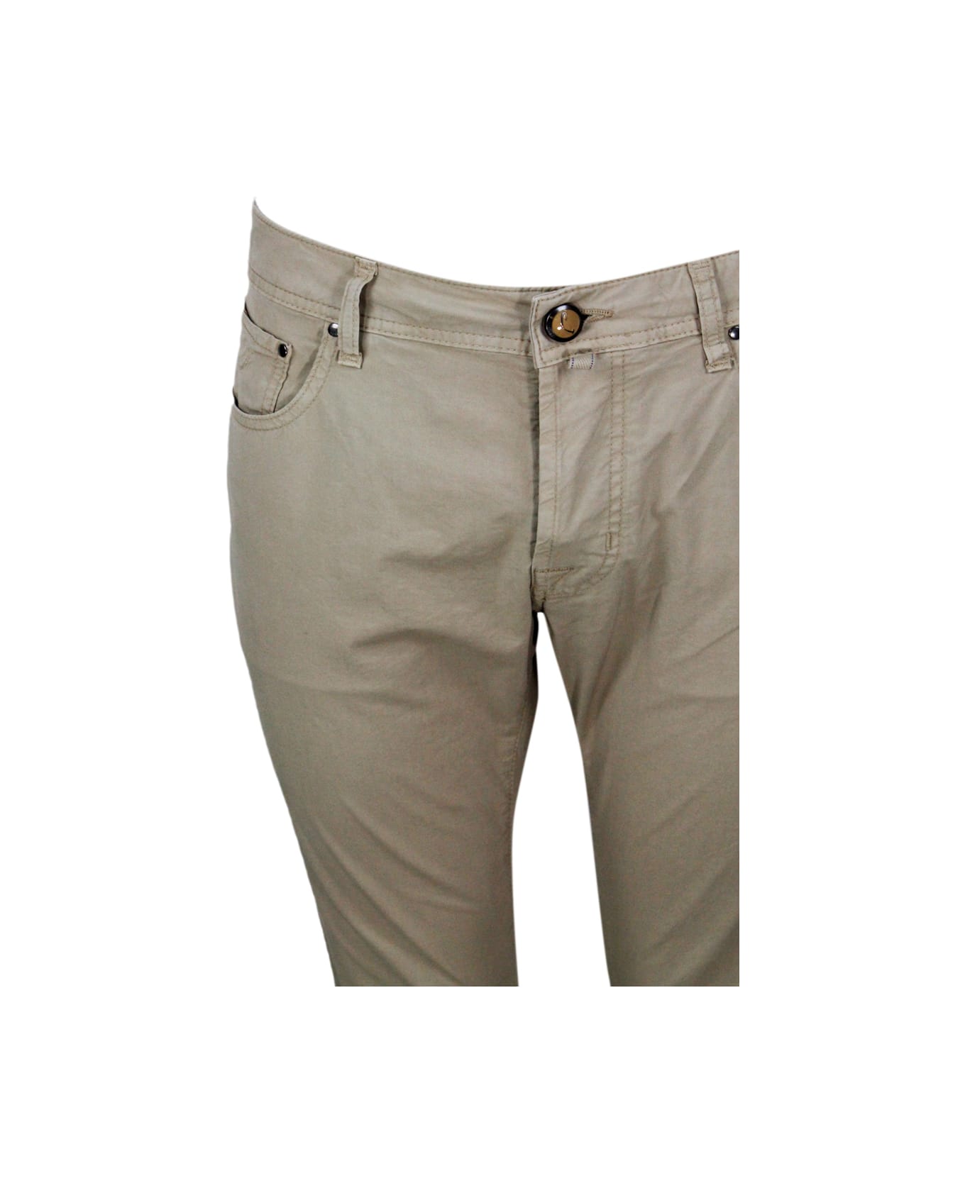 Jacob Cohen Bard J688 Luxury Edition Trousers In Soft Stretch Cotton With 5 Pockets With Closure Buttons And Lacquered Button And Pony Skin Tag With Logo - Beige ボトムス