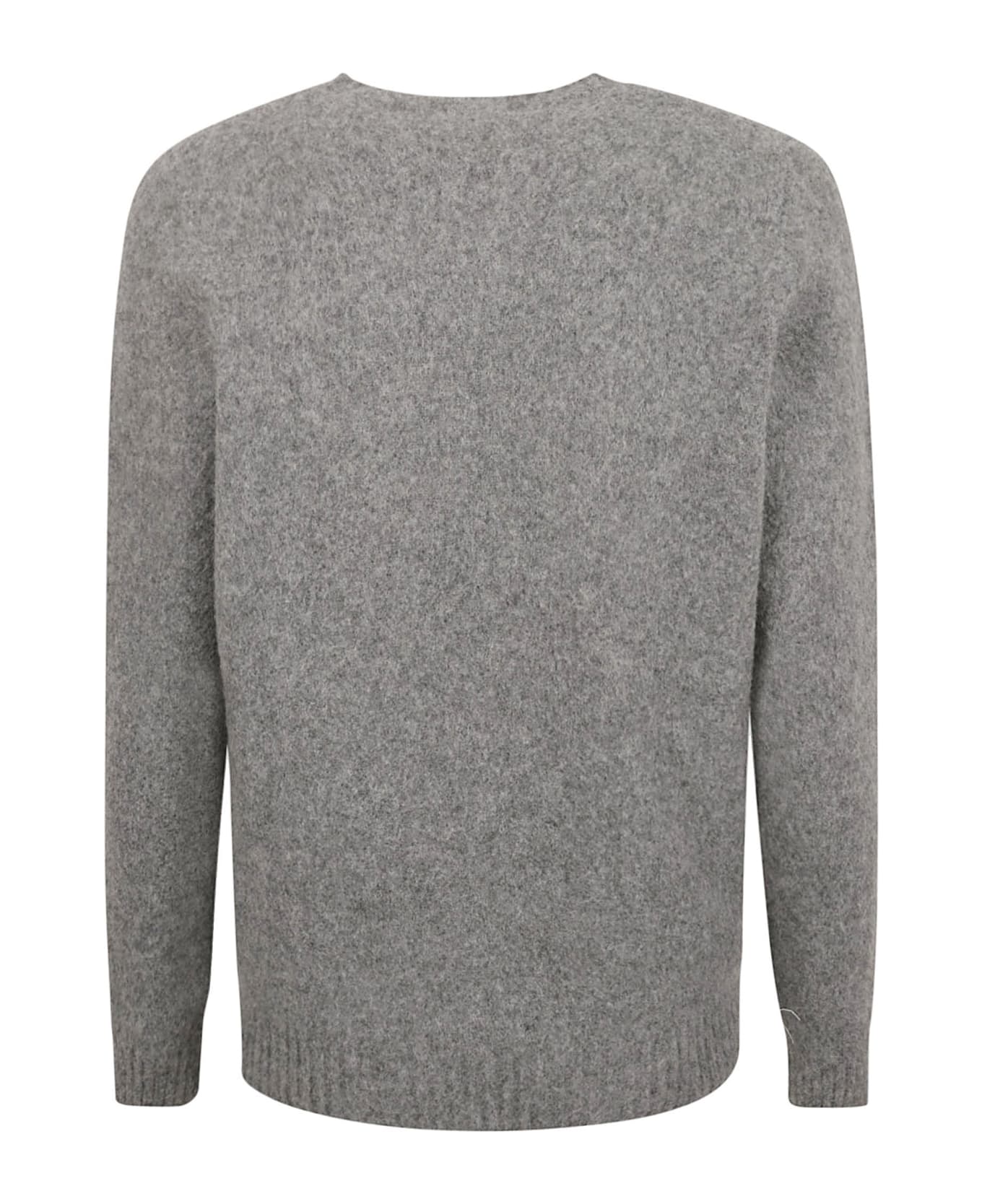 Drumohr Rib Trim Plain Crewneck Sweater - Grey Mélange ニットウェア