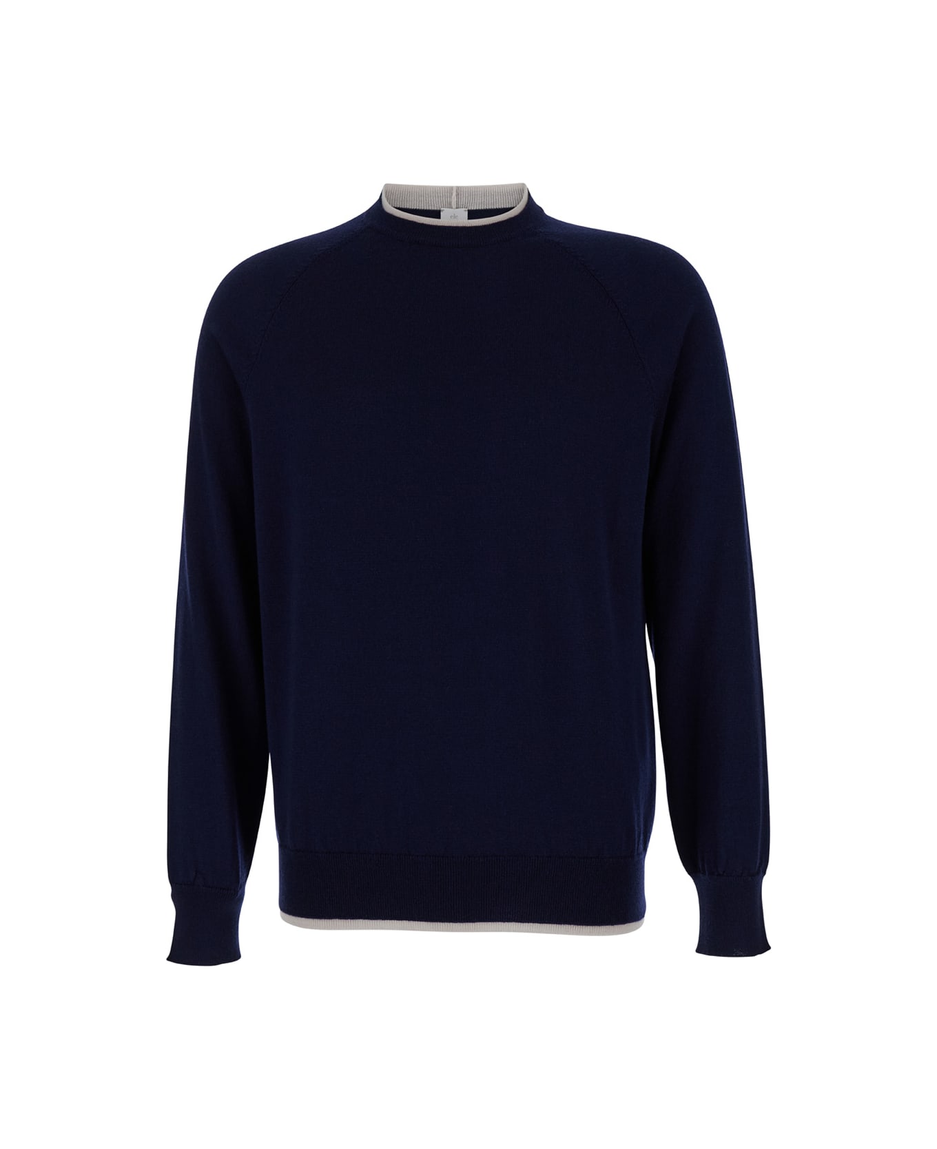 Eleventy Blue Crewneck Sweater With Ribbed Trim In Wool Man