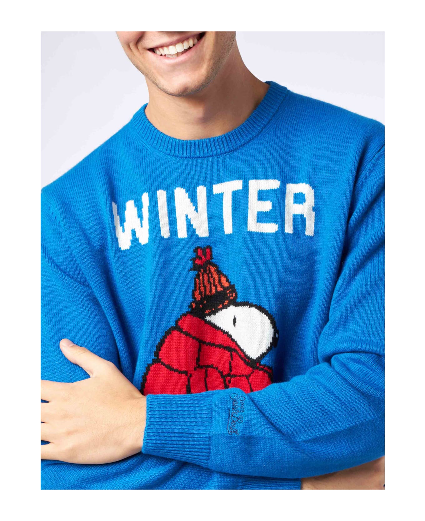 MC2 Saint Barth Snoopy Winter Mood Man Sweater | Peanuts Special Edition - BLUE