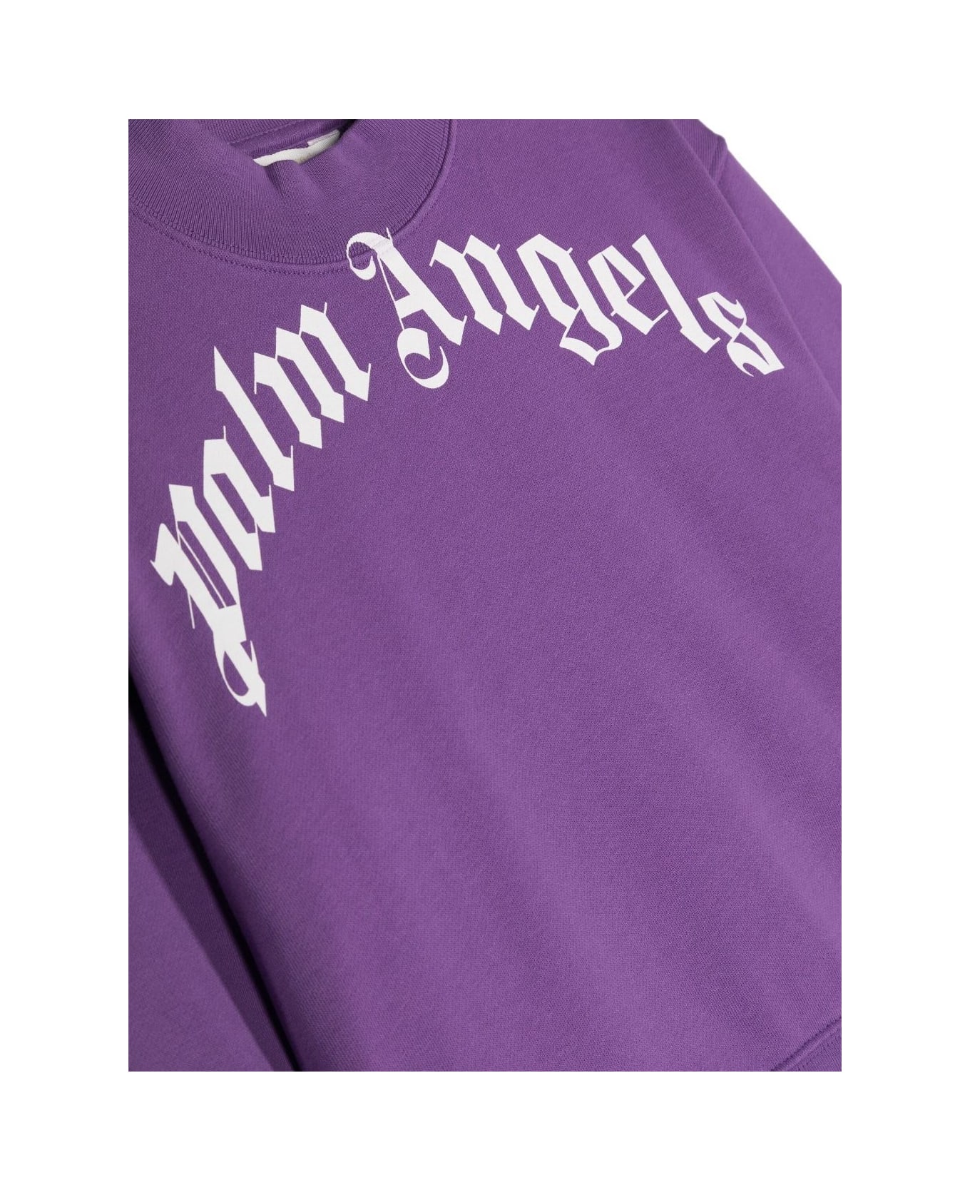 Palm Angels Purple Crew Neck Sweatshirt With Curved Logo - Purple ニットウェア＆スウェットシャツ