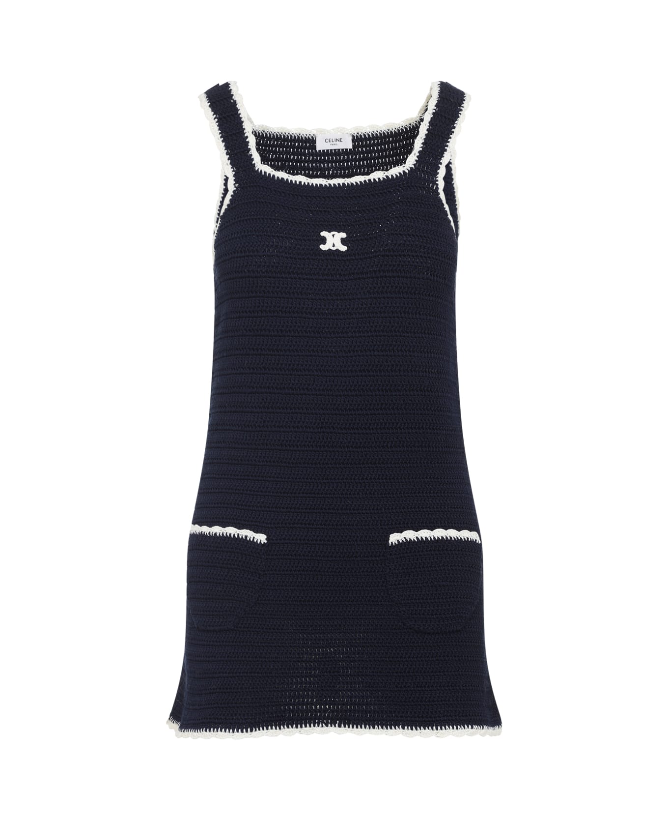 Celine Triomphe Mini Dress - Pm Navy Ecru