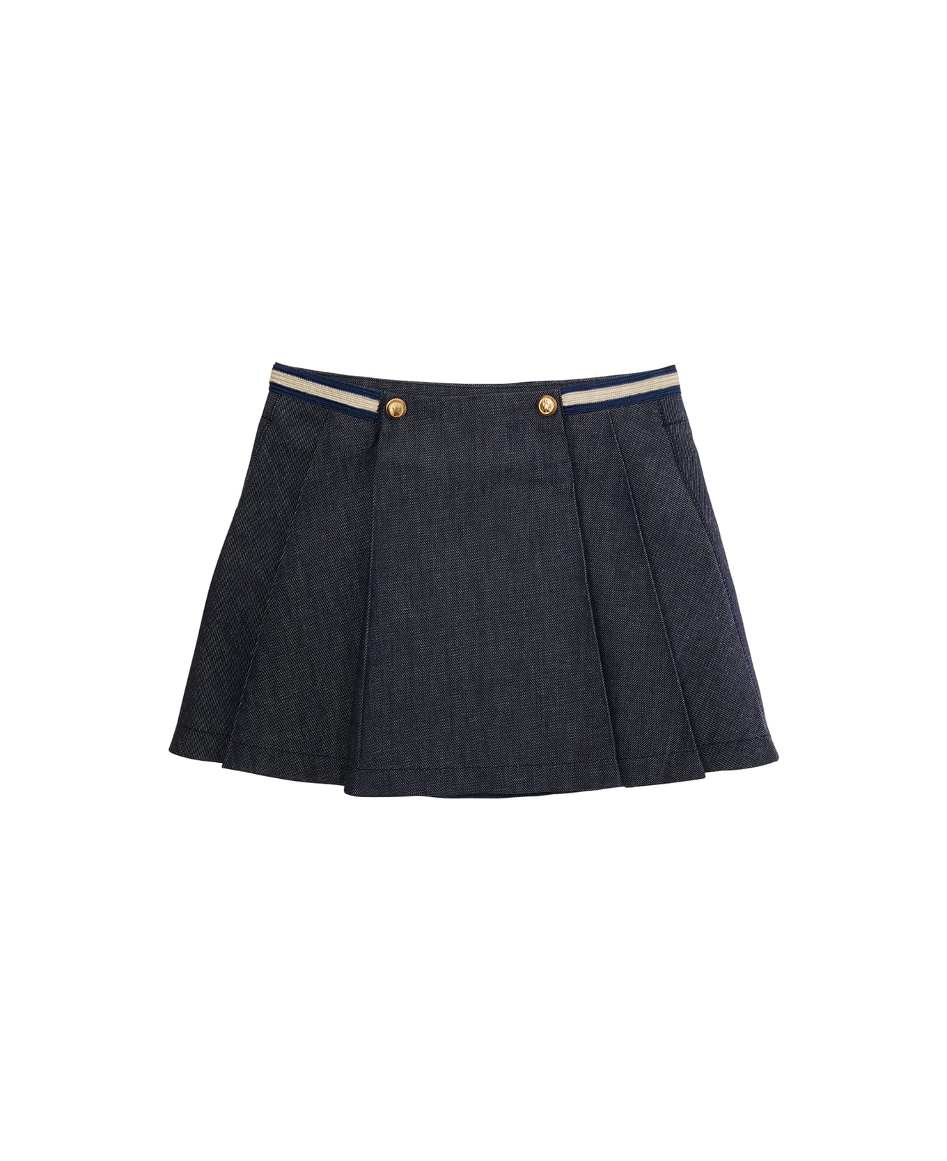 Moncler Blue Skirt With Logo Patch And Logoed Buttons In Cotton Girl - Blu
