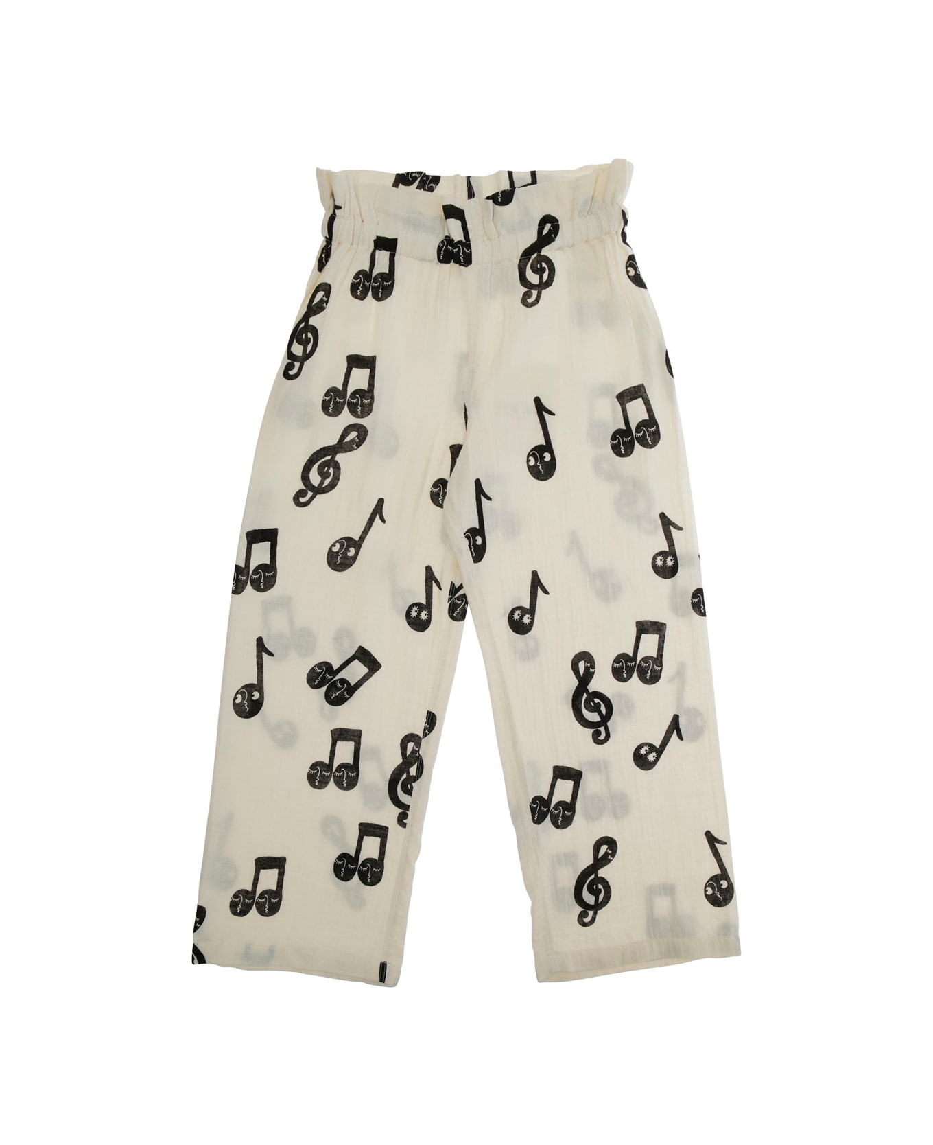 Mini Rodini White Pants With All-over Musical Notes Print In Cotton Boy - White