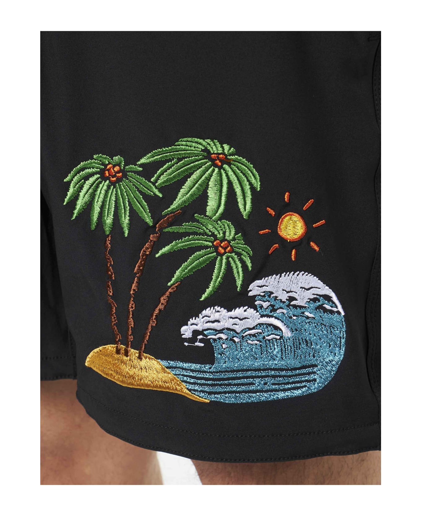 MC2 Saint Barth Man Comfort And Stretch Surf Shorts With Palm Print - BLACK