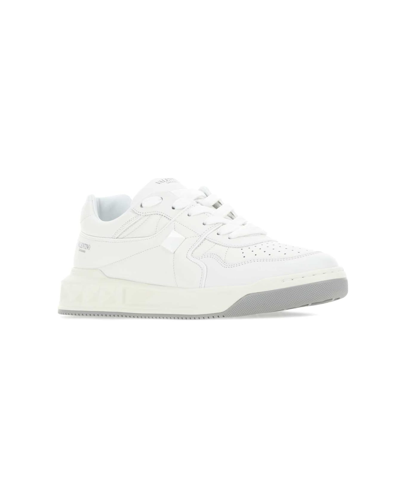 Valentino Garavani White Nappa Leather One Stud Sneakers - BIANCOBIANCOBIANCOBIANCOPASTELGREY