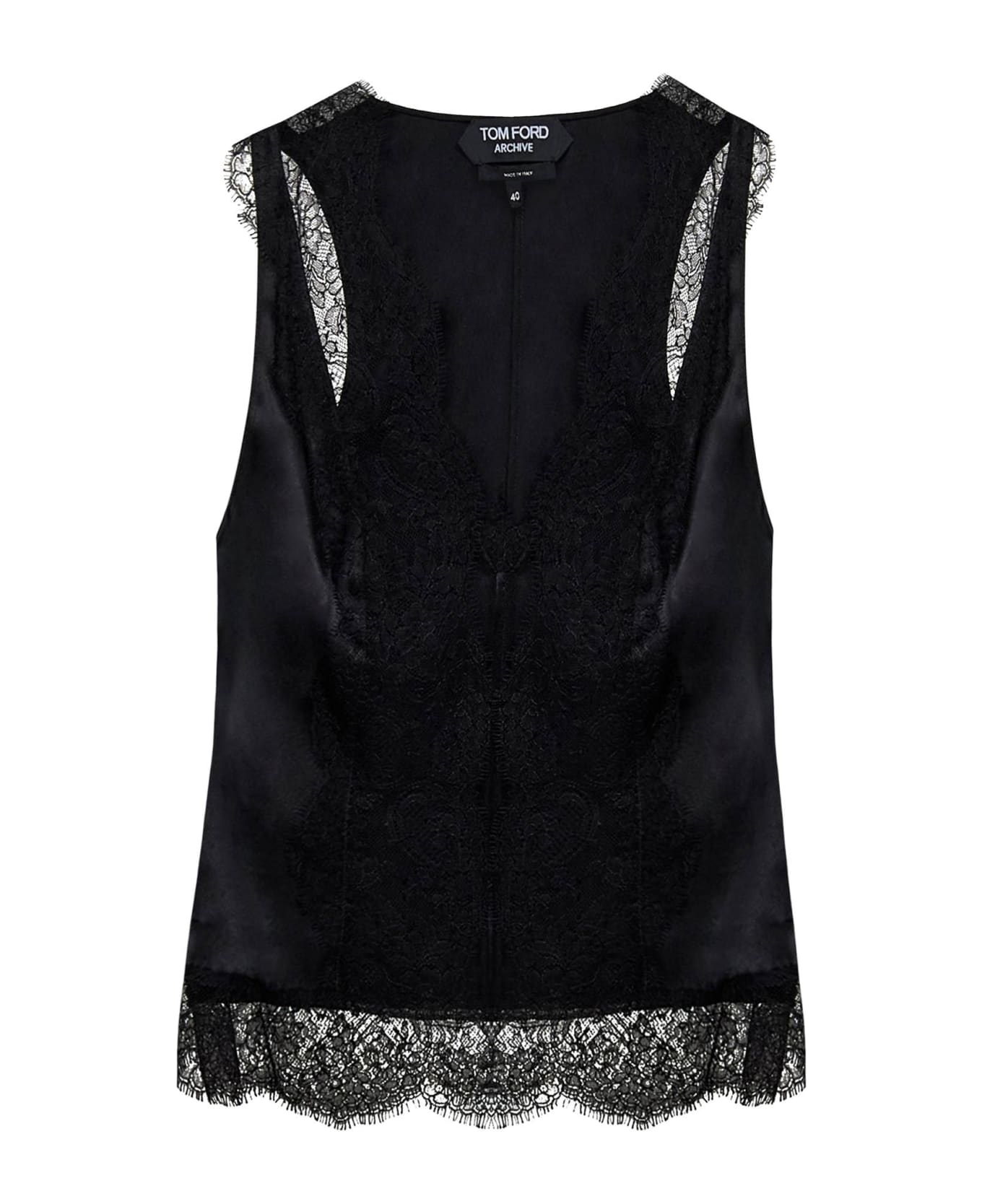 Tom Ford Satin Tank Top With Chantilly Lace - BLACK (Black)